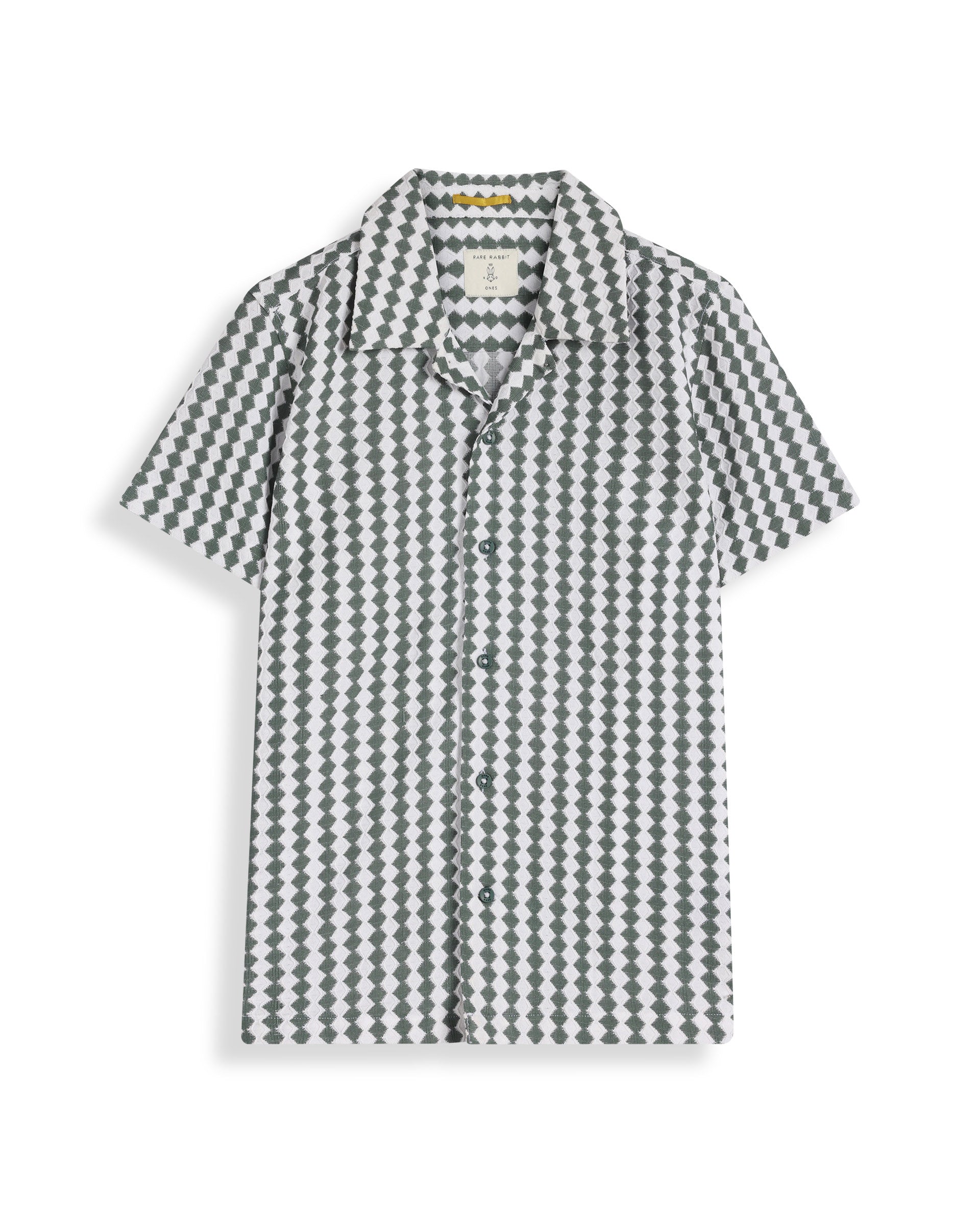 Rare Ones Kids Dion Teal Polyester Short Sleeve Cuban Collar Regular Fit Jacquard Shirt