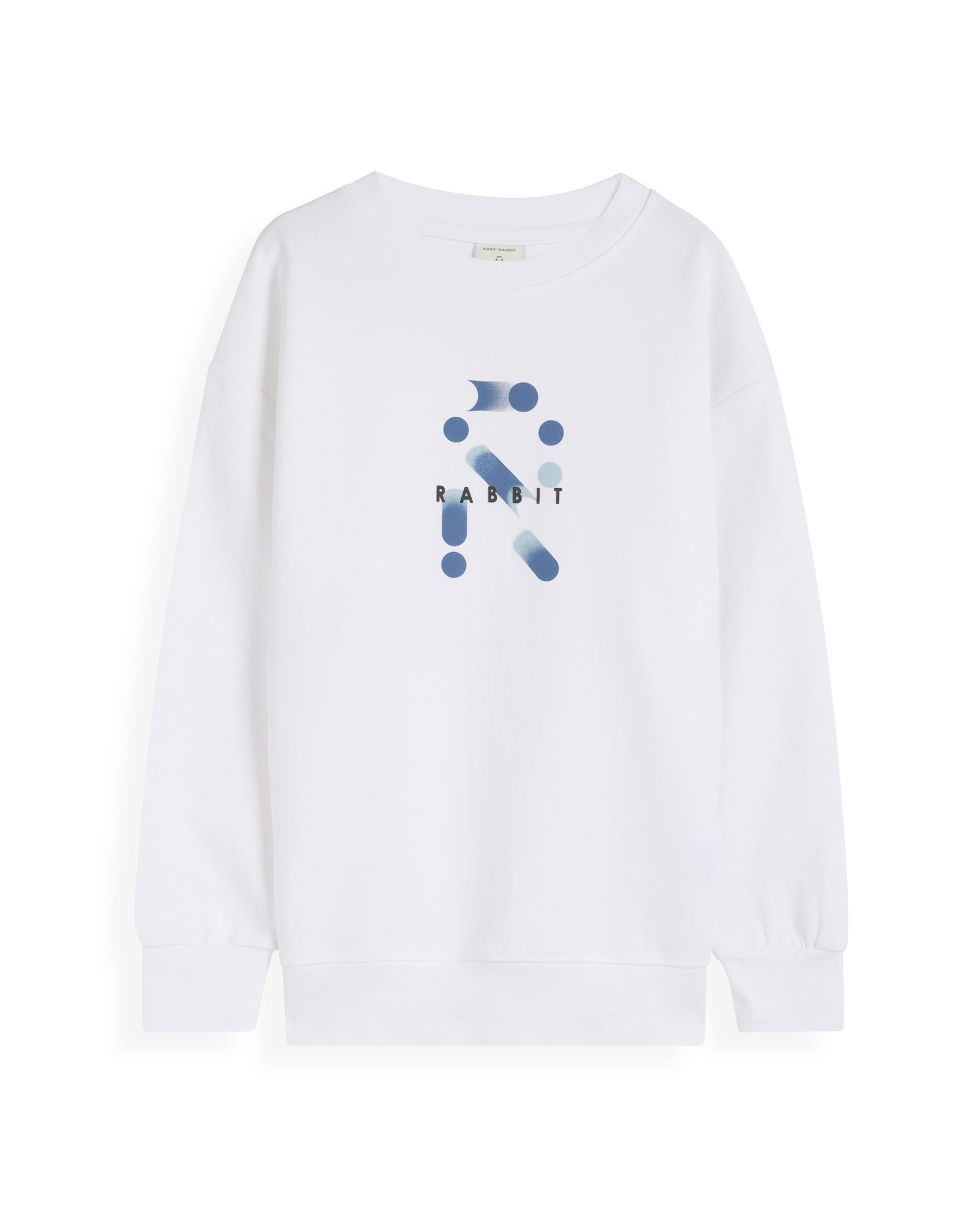 Rare Ones Kids Azen White Cotton Full Sleeve Crew Neck Discharge With HD Logo Print Sweatshirt