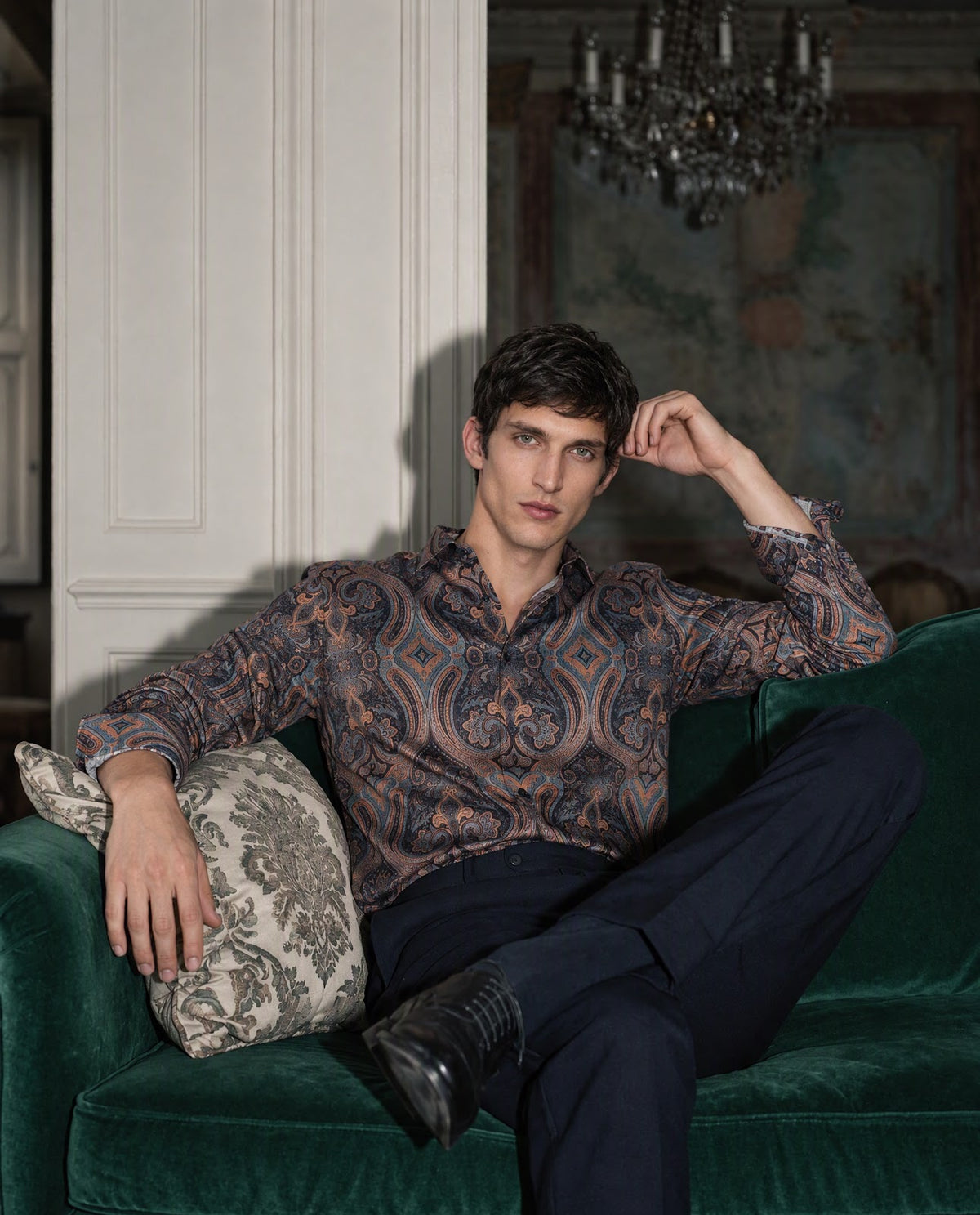 Rare Rabbit Men's Merger Navy Cotton Paisley Print Regular Fit Full Sleeve Collared Shirt