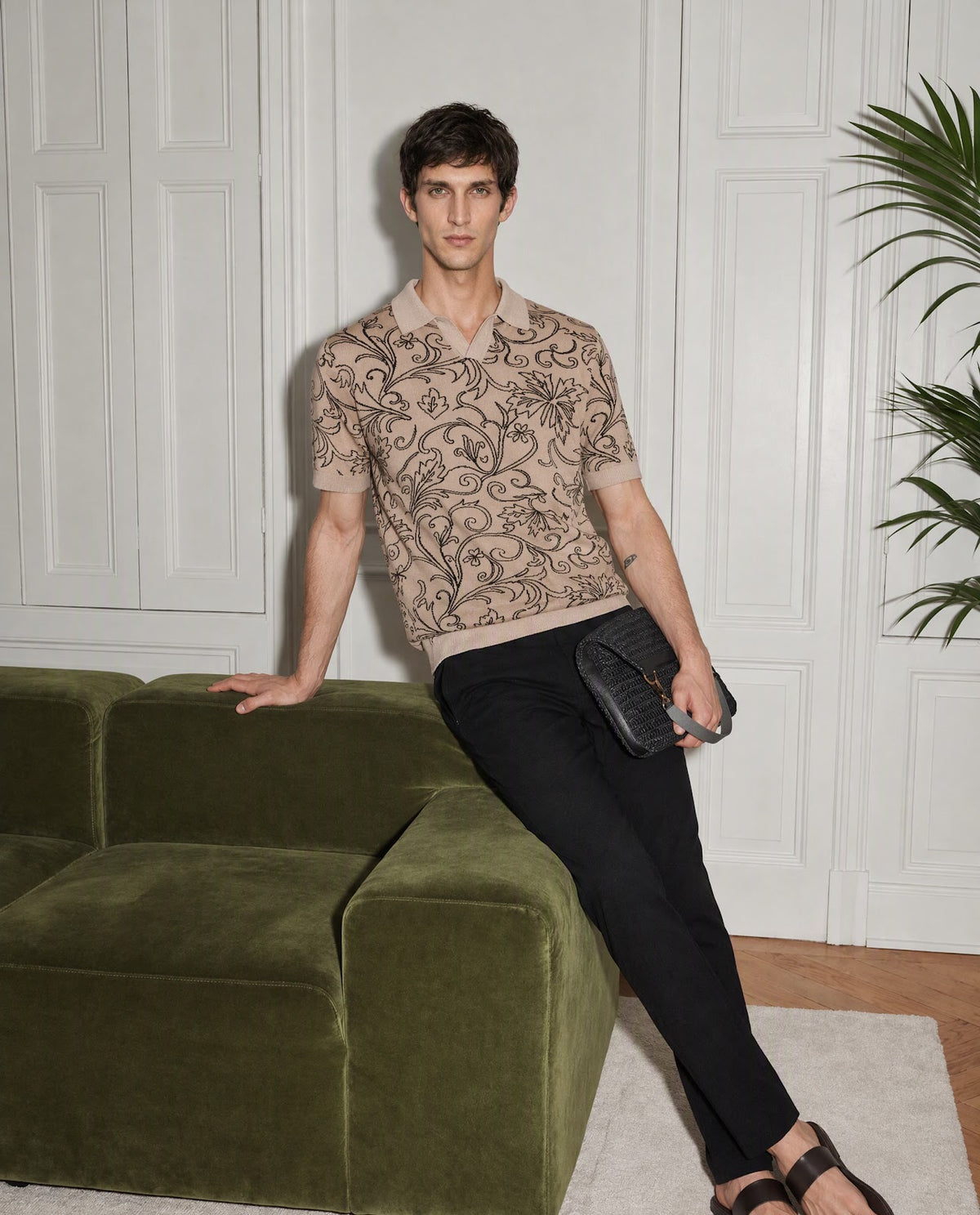 Rare Rabbit Men's Etao Beige Cotton Blend Jonny Collar Regular Jacquard Polo