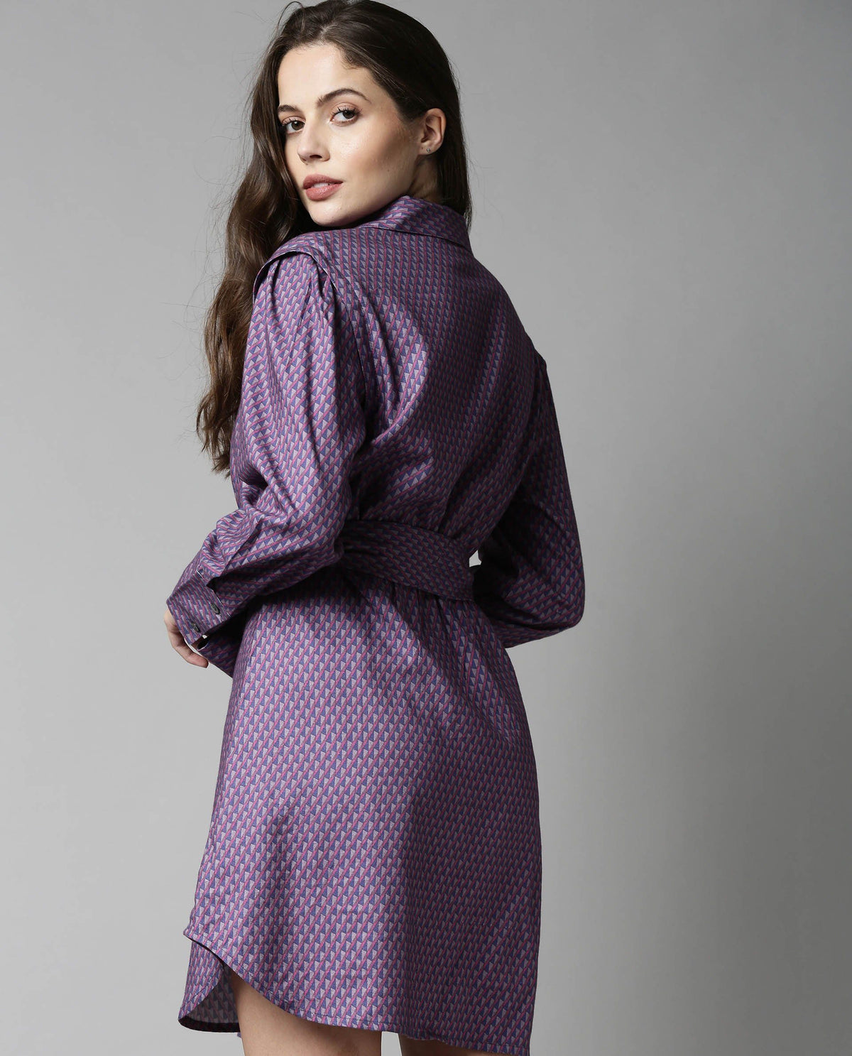 Rareism Women Prep Pink Dress Full Sleeves Printed