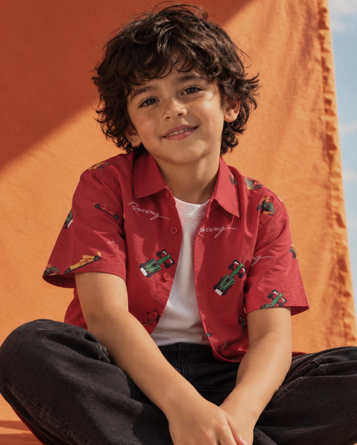 Rare Ones Kids Binic Black Cotton Blend Fabric Cuban Collar Button Closure Regular Fit Digital Print Shirt