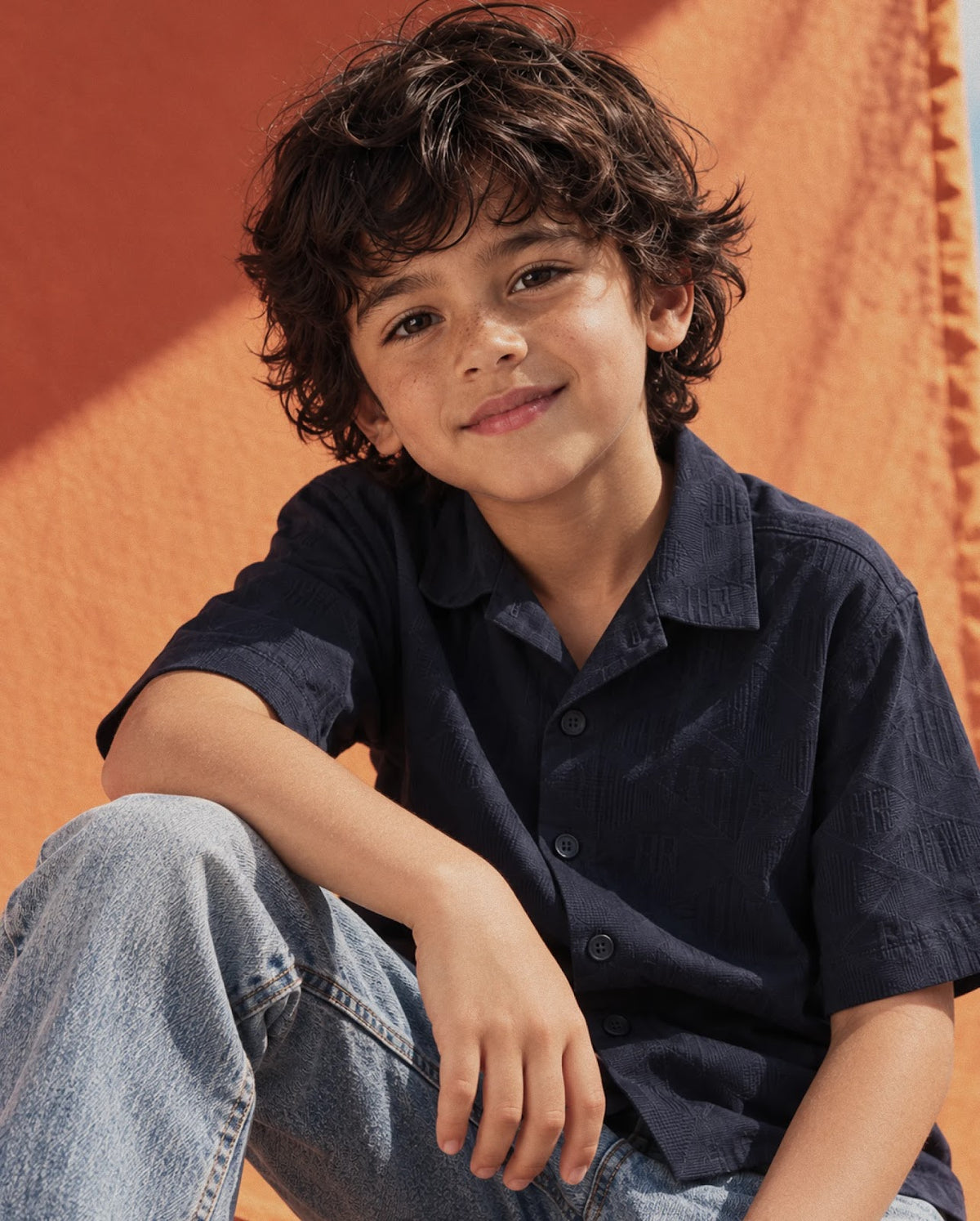 Rare Ones Kids Cubs-K Navy Cotton Fabric Button Closure Regular Fit Jacquard Shirt