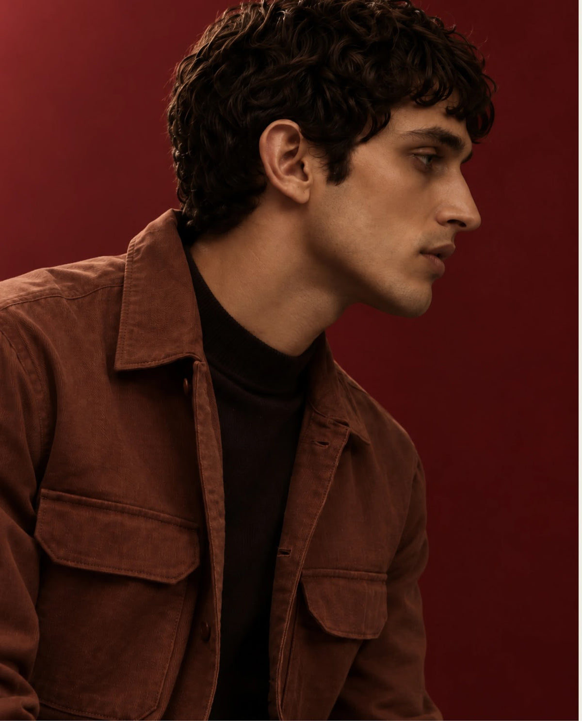 Rare Rabbit Men's Prest-Aw26 Rust Cotton Spread Collar Button Relaxed Plain Shacket