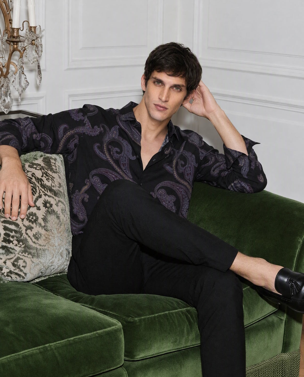 Rare Rabbit Men's Zeus Black Viscose Paisley Print Regular Fit Full Sleeve Collared Shirt