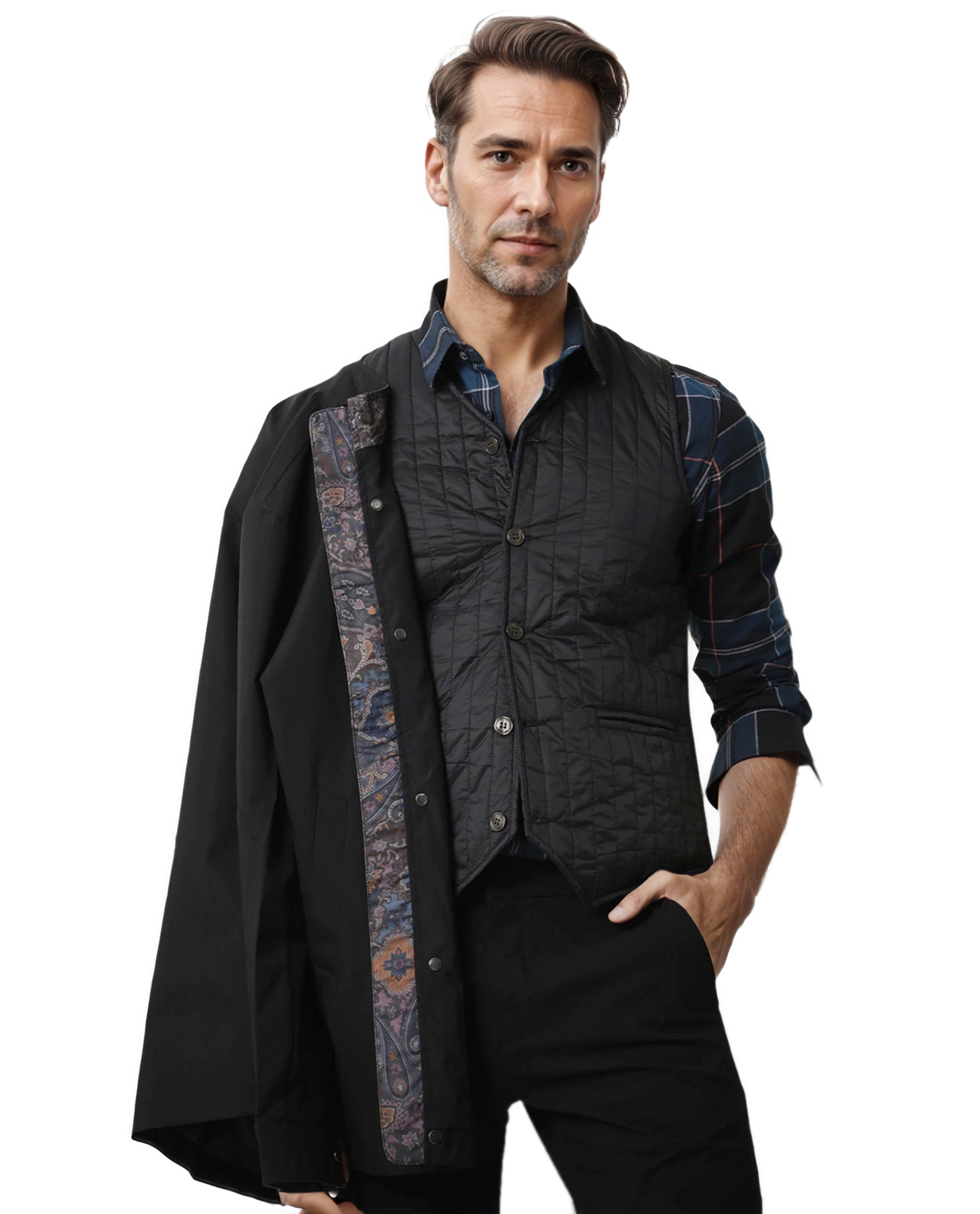 Rare Rabbit Men's Berry Black Plain High Neck Mandarin Collar Jacket