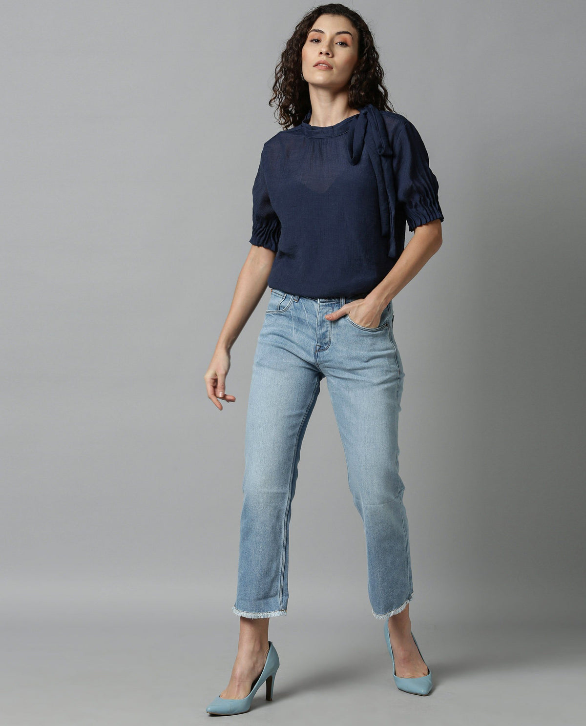 Rareism Women Sparrow Navy Top Short Sleeves