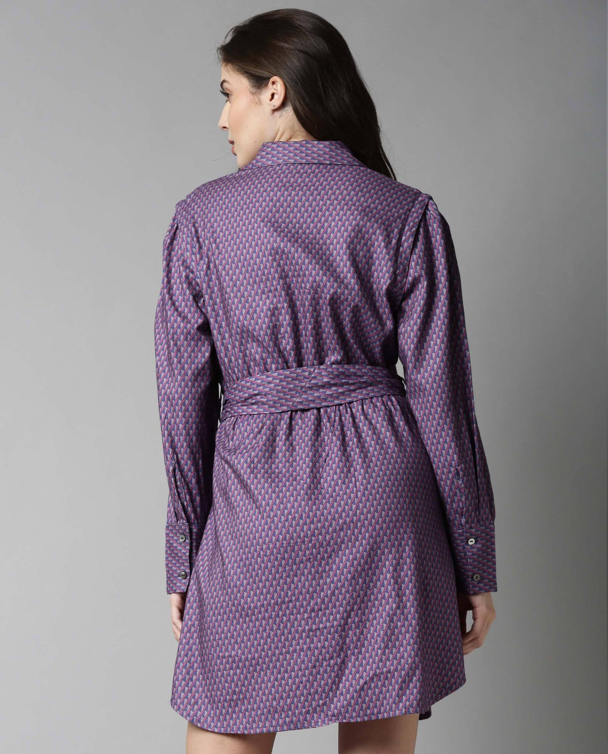 Rareism Women Prep Pink Dress Full Sleeves Printed