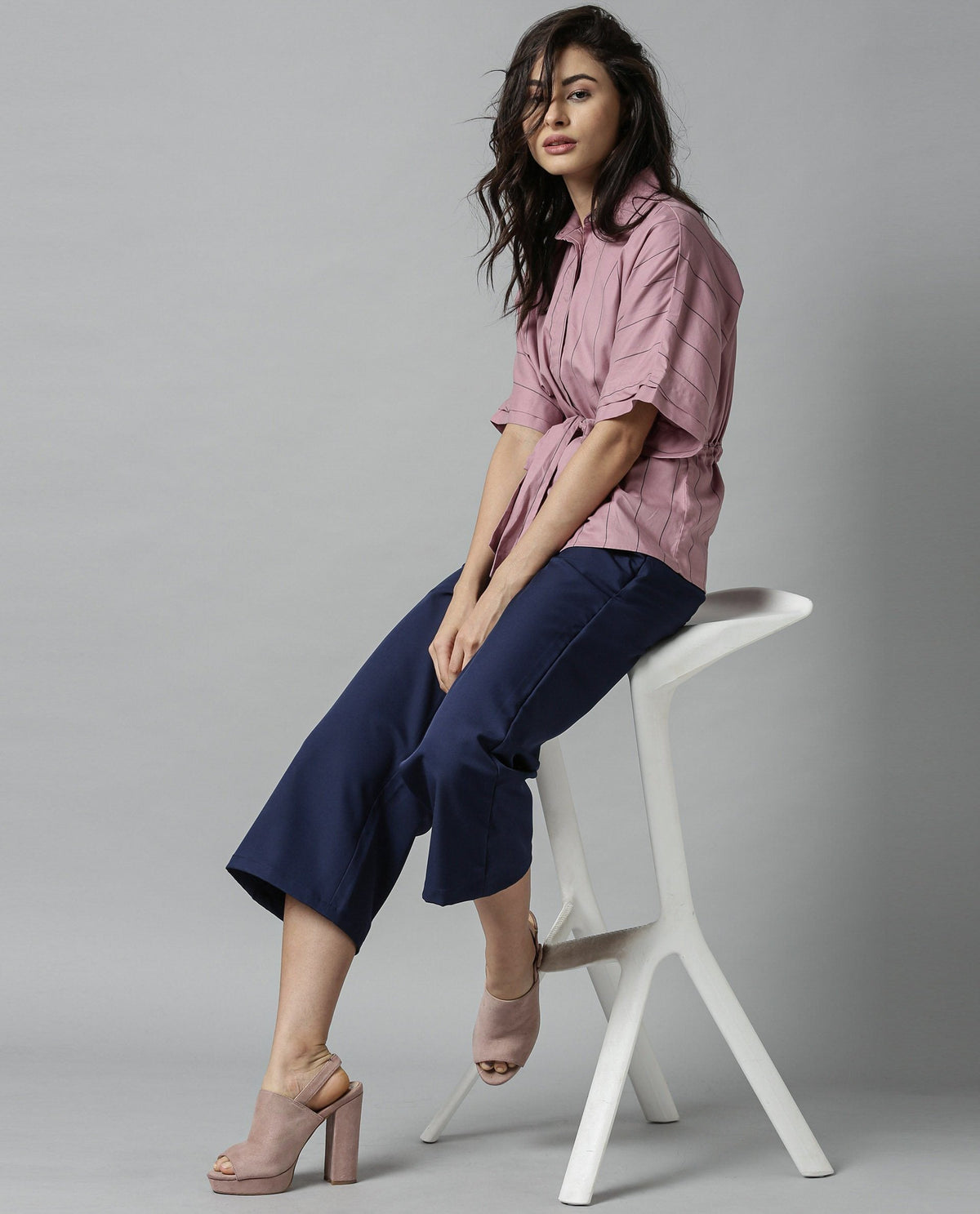 Rareism Women Grid Pink Top Short Sleeves