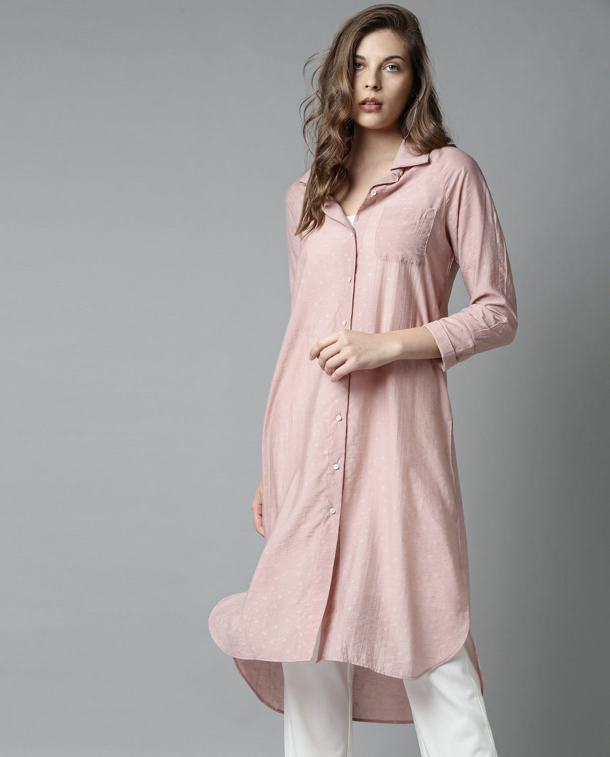 Rareism Women Akia Pink Dress Full Sleeves Solid