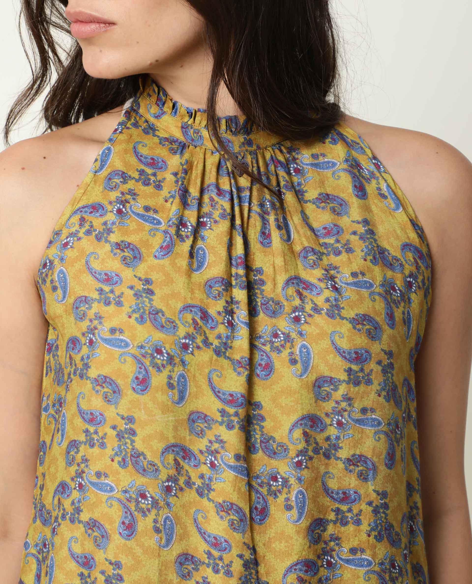 Rareism Womens Elordi Olive Top Cotton Silk Fabric Fitted Fit Sleeveless V Neck