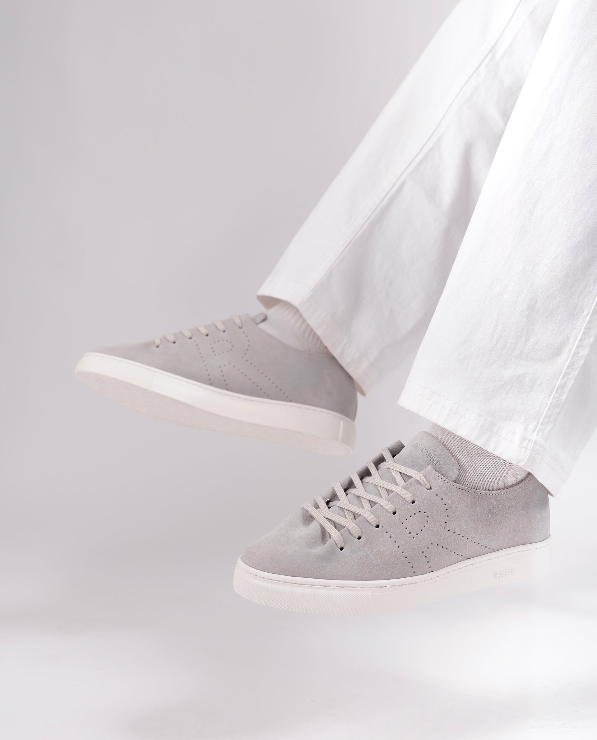 Rare Rabbit Men Skin Light Grey Suede Monotone Upper Low-Top Lace-Up Plain Shoes