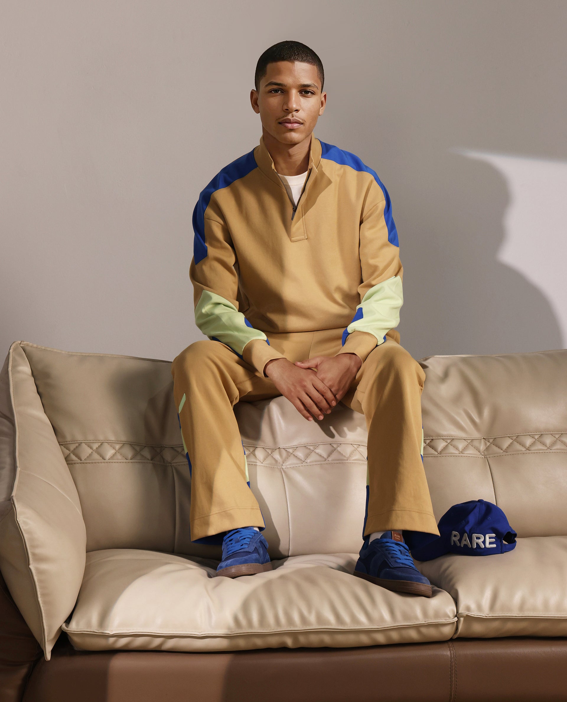 Rare Rabbit Men Armo-1 Dusky Beige Full Sleeve Hooded Plain Sweatshirt