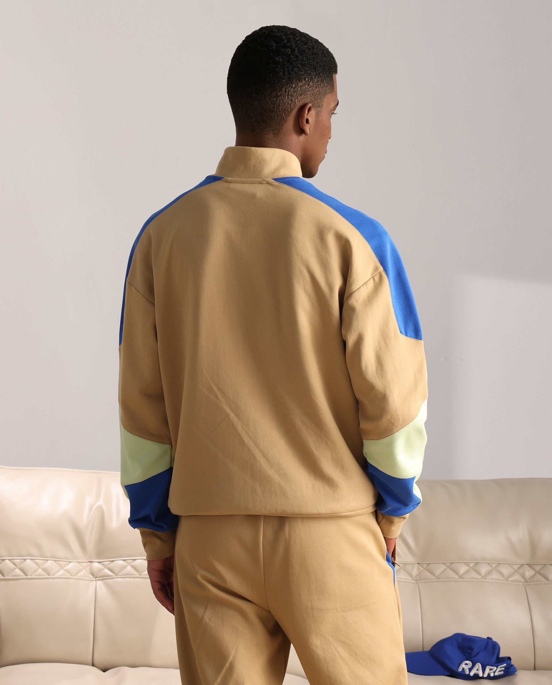 Rare Rabbit Men Armo-1 Dusky Beige Full Sleeve Hooded Plain Sweatshirt