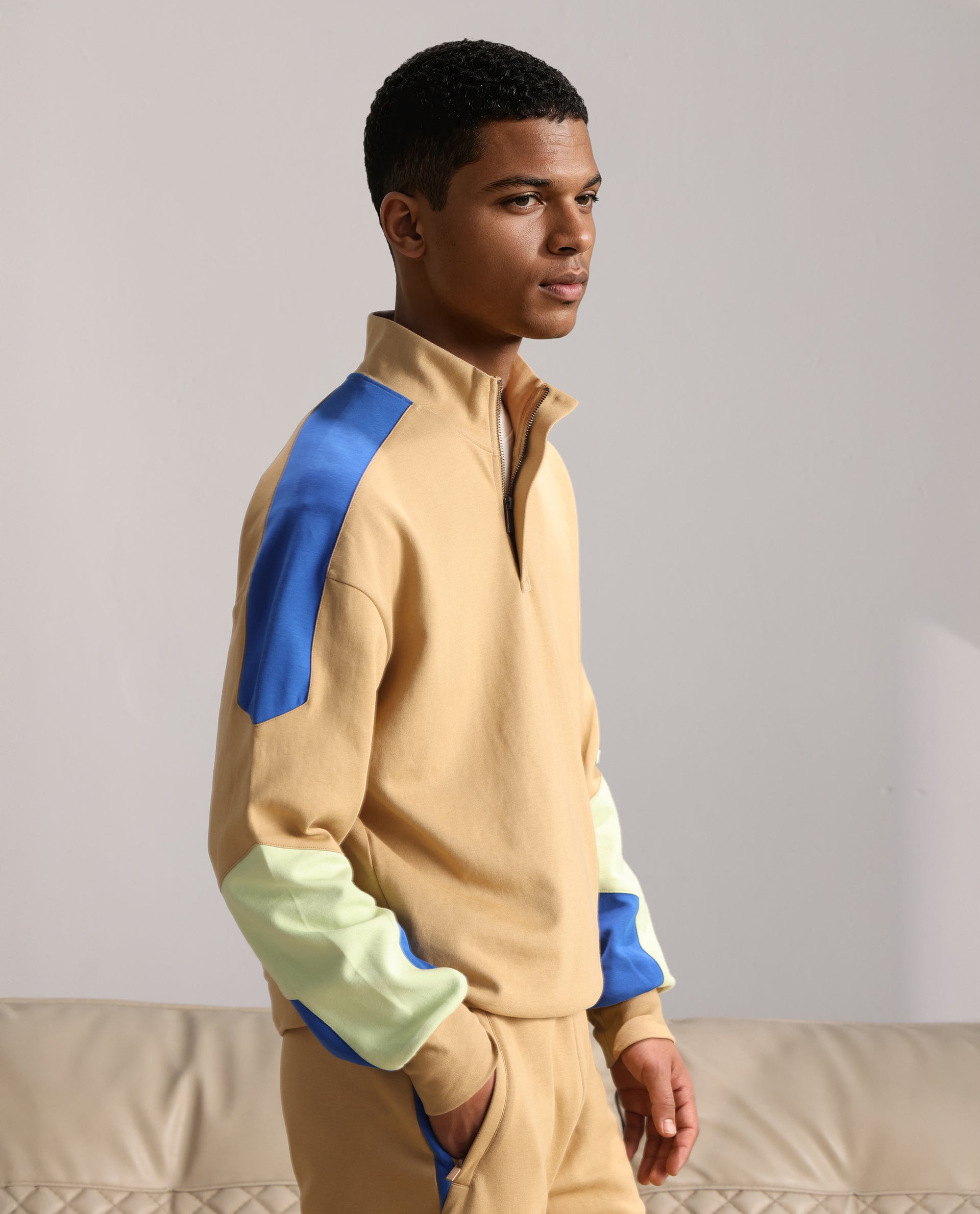 Rare Rabbit Men Armo-1 Dusky Beige Full Sleeve Hooded Plain Sweatshirt