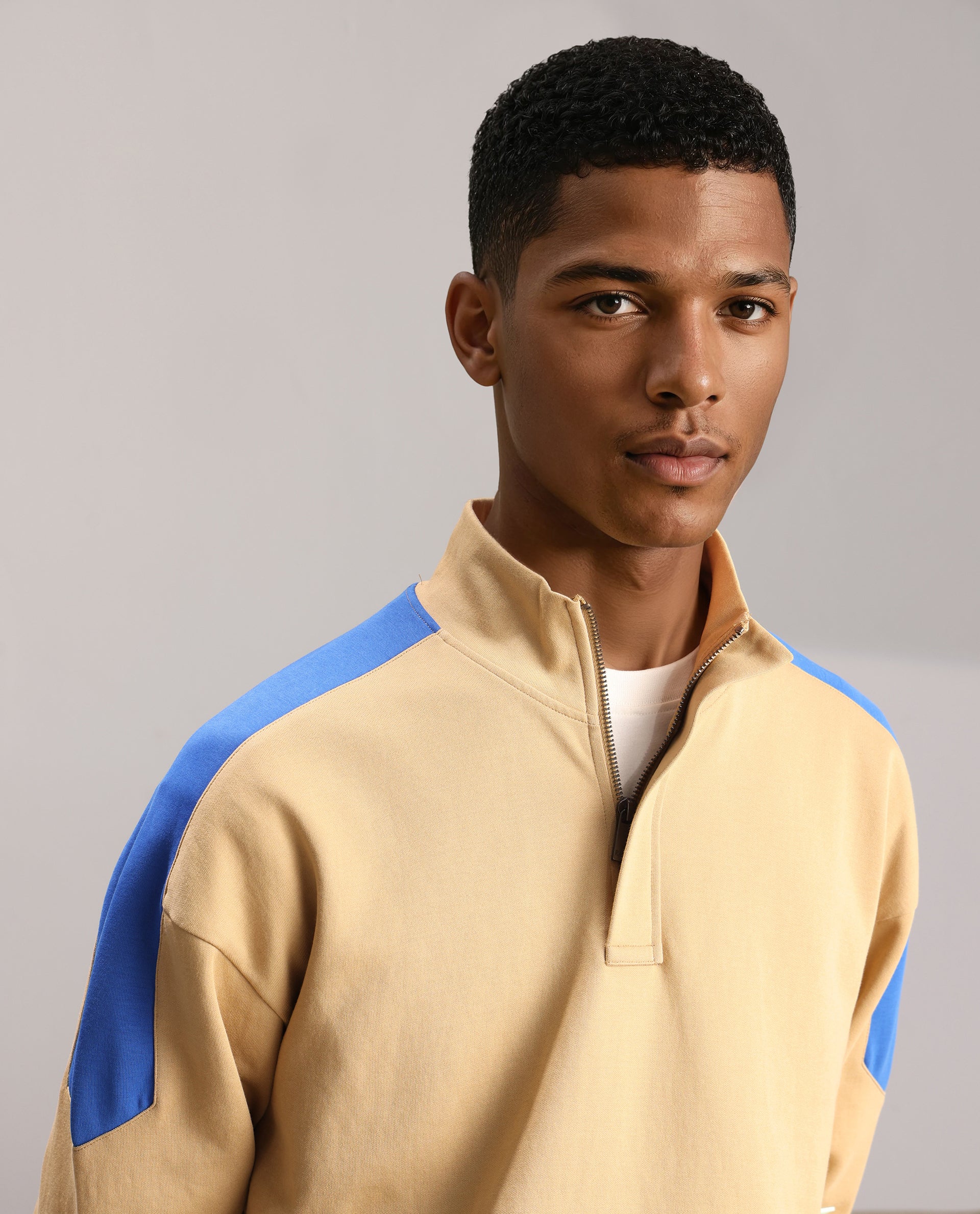 Rare Rabbit Men Armo-1 Dusky Beige Full Sleeve Hooded Plain Sweatshirt