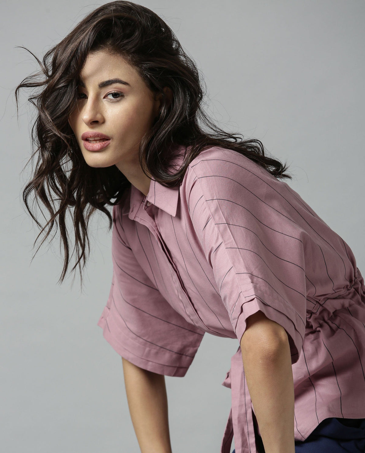 Rareism Women Grid Pink Top Short Sleeves