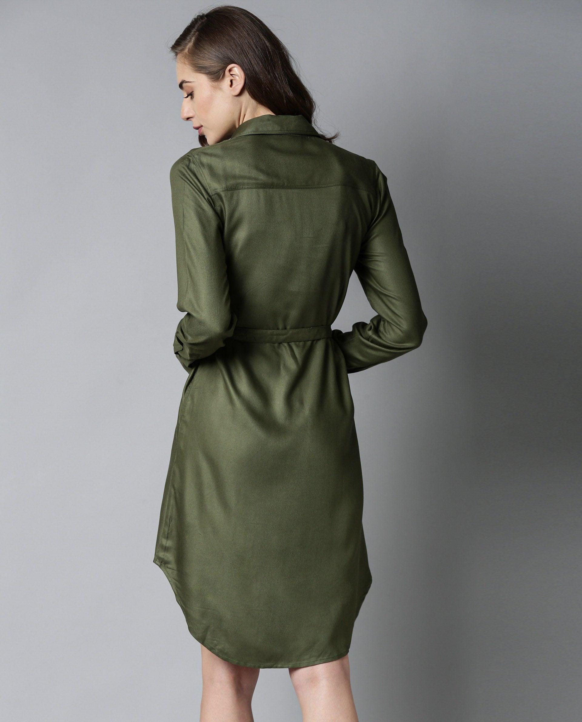 Rareism Women London-Rz Green Dress Full Sleeves Solid