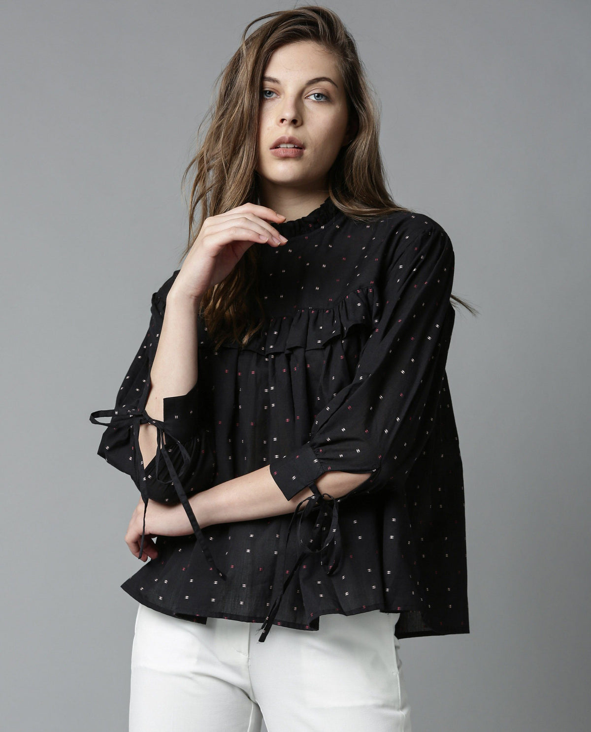 Rareism Women Street Black Top Full Sleeves Solid