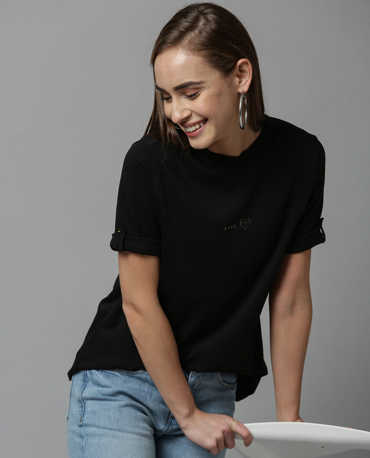 Rareism Women Nova Tee Black Top Short Sleeves