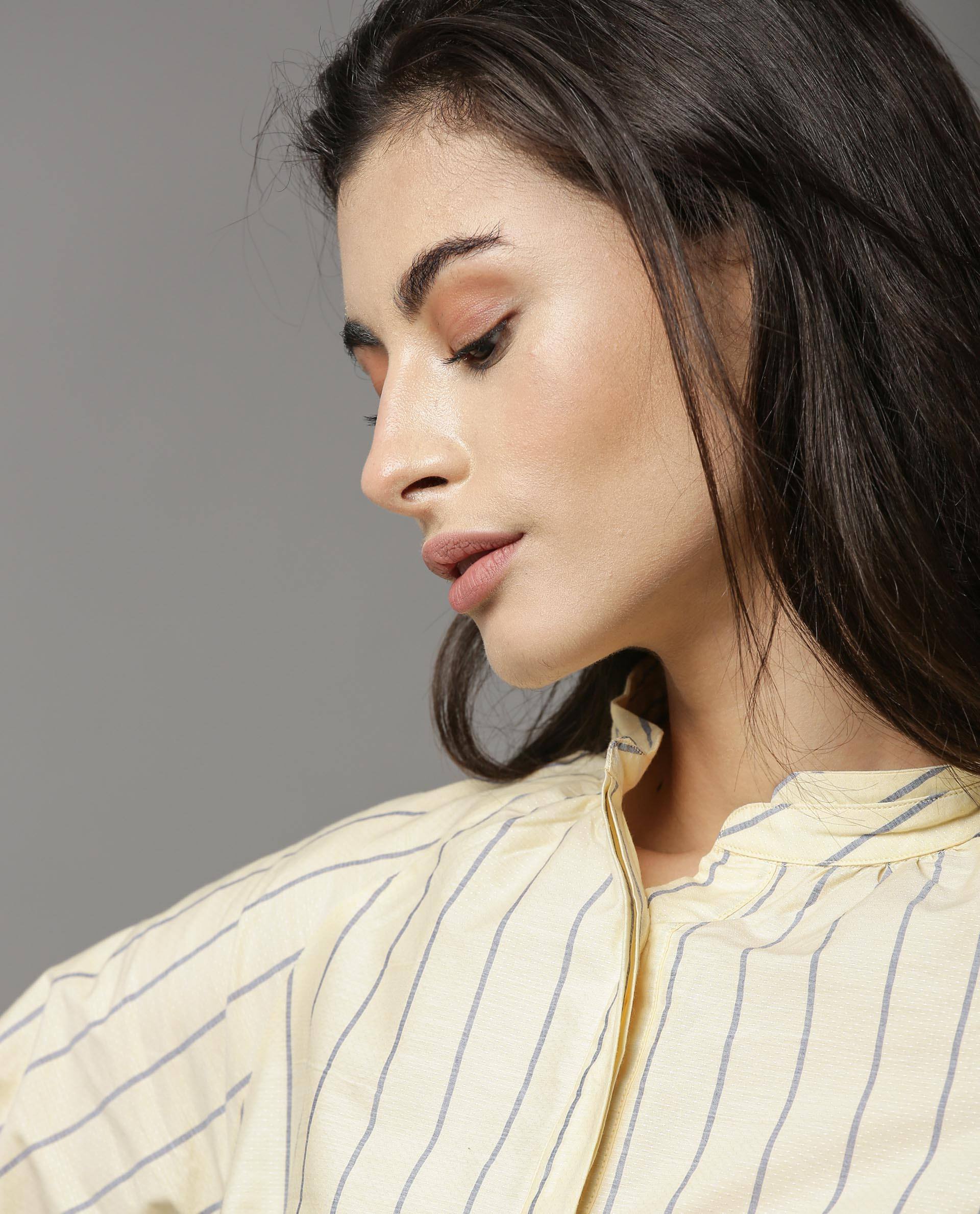 Rareism Women Sally Yellow Dress Full Sleeves Stripe