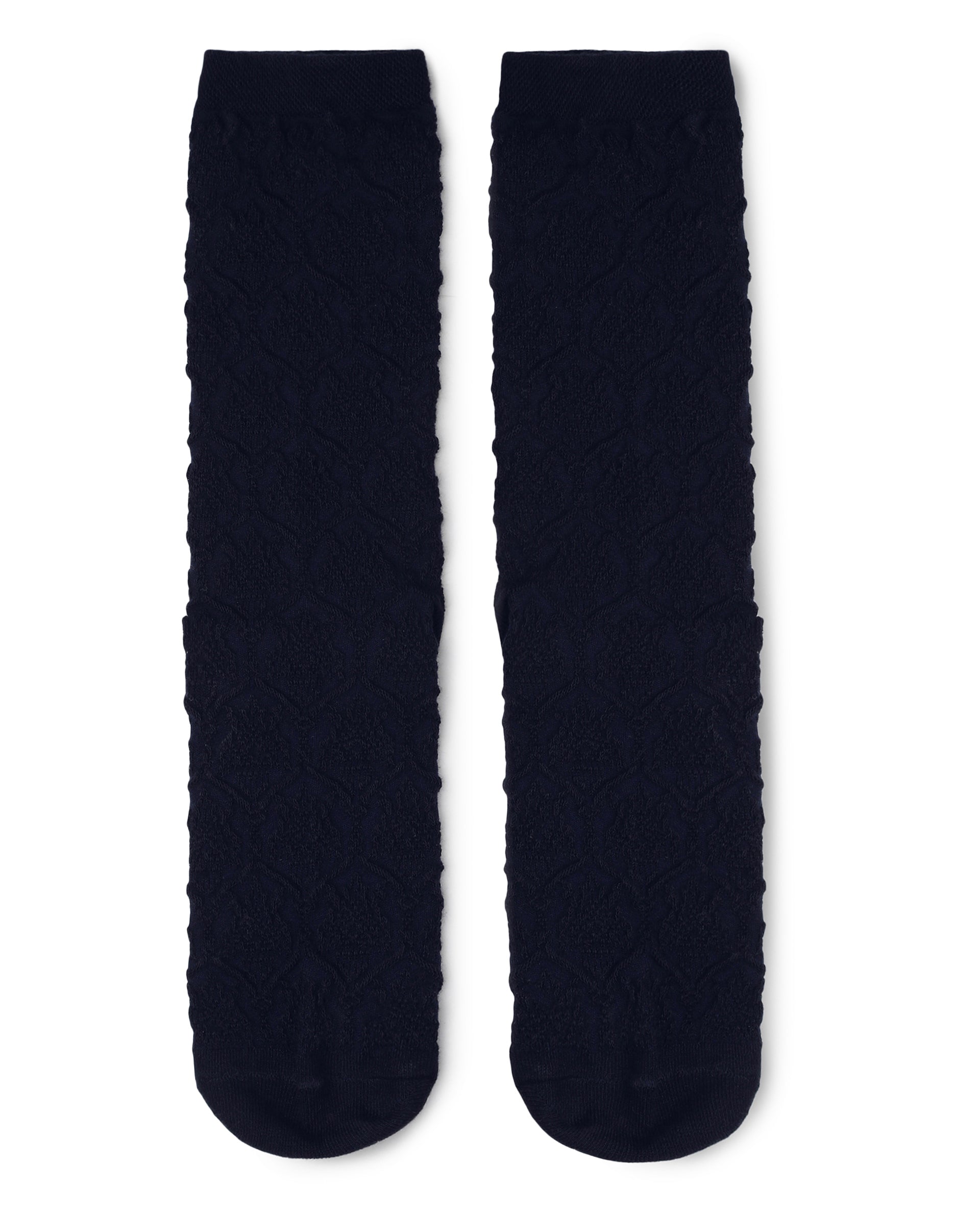 Rare Rabbit Men's Jacq Navy Cotton Fabric Mid Calf Socks