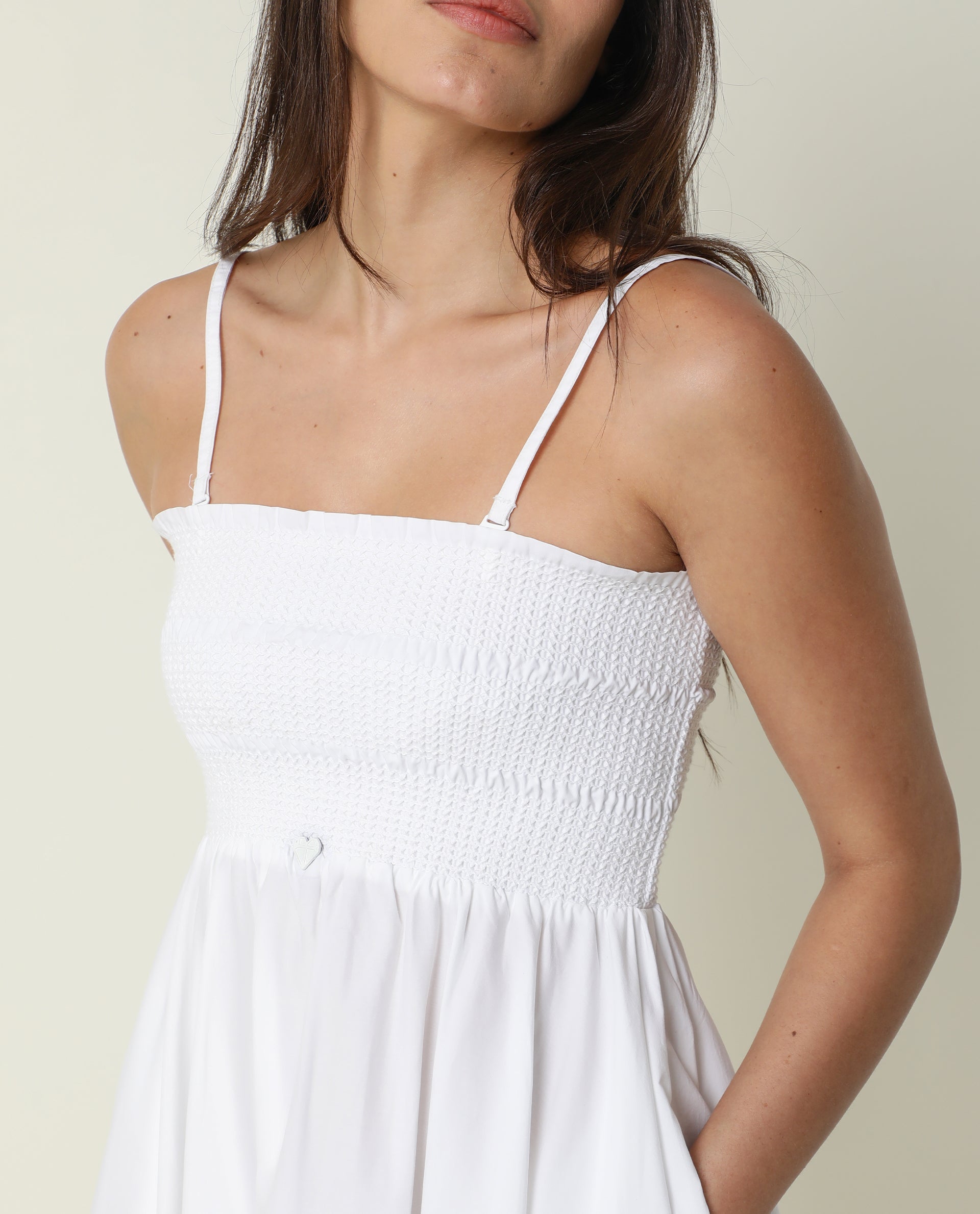 Rareism Womens Nola White Dress Cotton Lycra Fabric Regular Fit Sleeveless Tube Neck