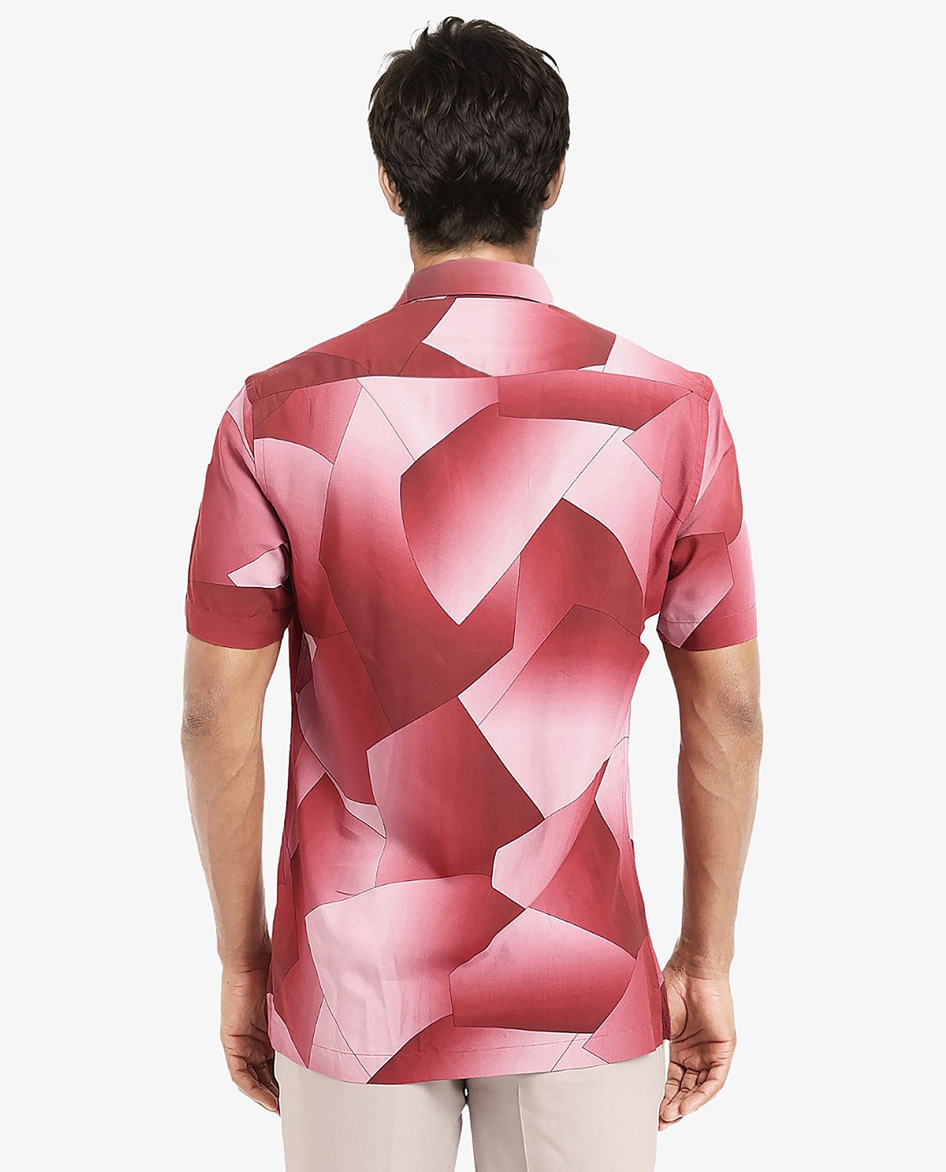 Rare Rabbit Men's Caplets Red Modal Fabric Abstract Print Half Sleeves Shirt