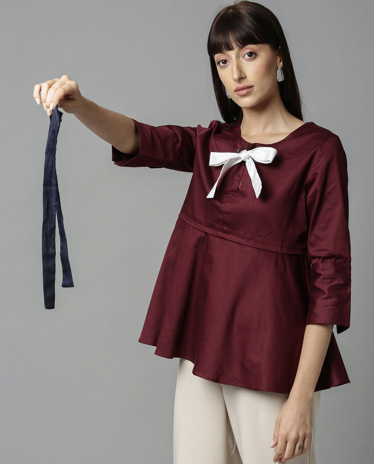 Rareism Women Rody Maroon Top Short Sleeves Solid