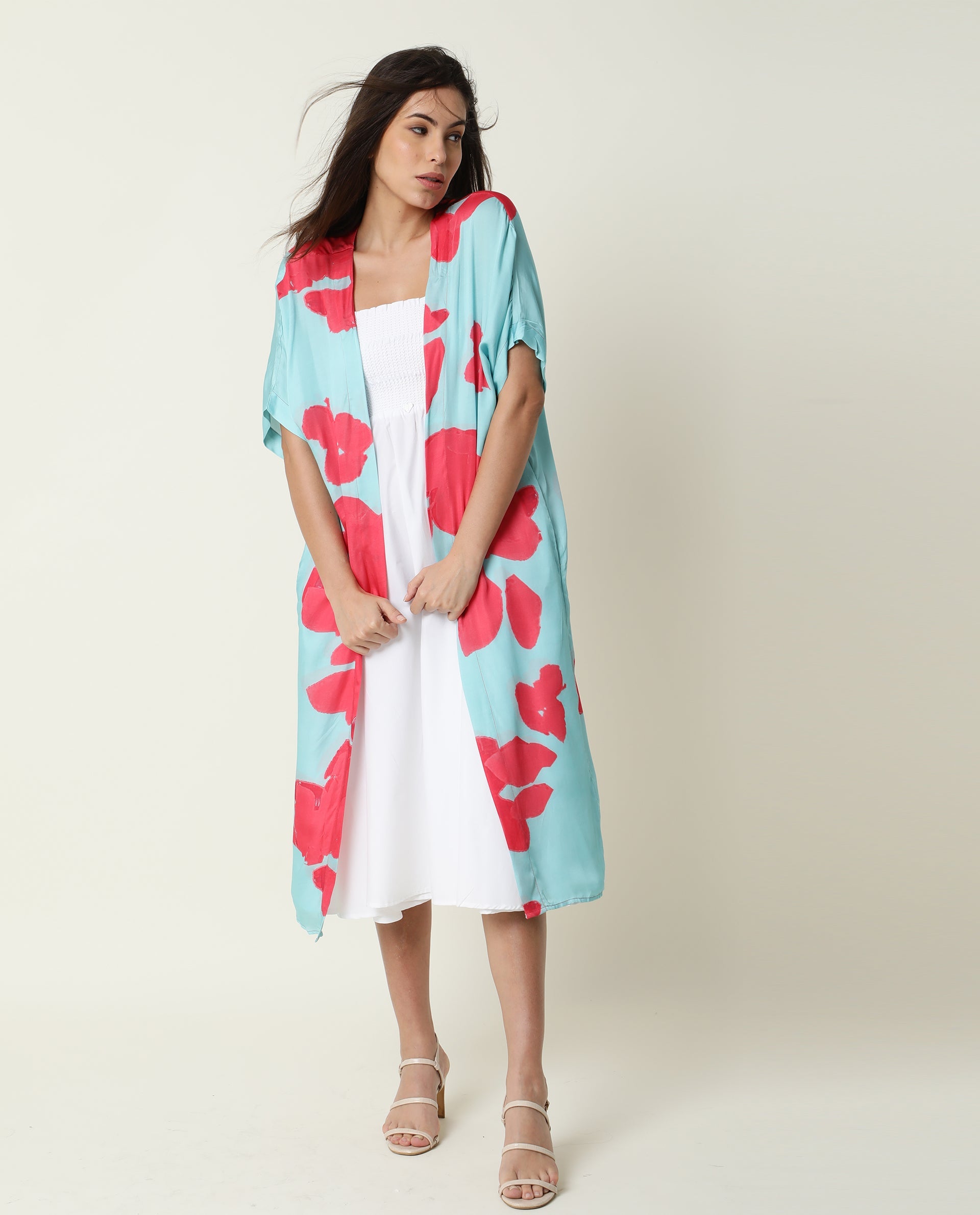 Rareism Womens Petunia Navy Shrug Cotton Fabric Half Sleeve V Neck