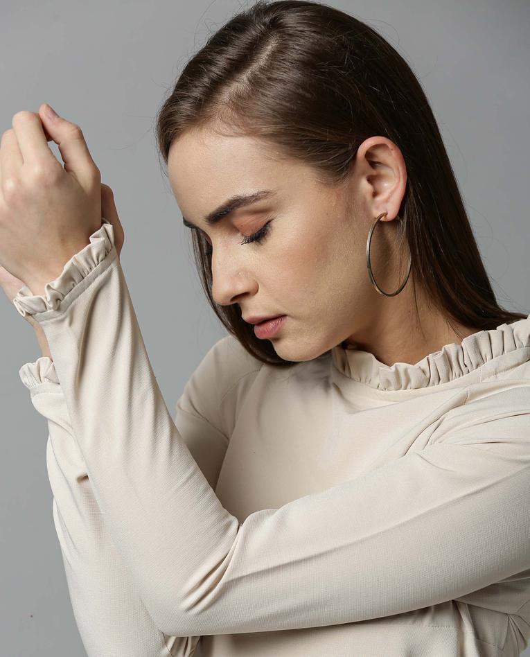Rareism Women Concert Beige Dress Full Sleeves Solid