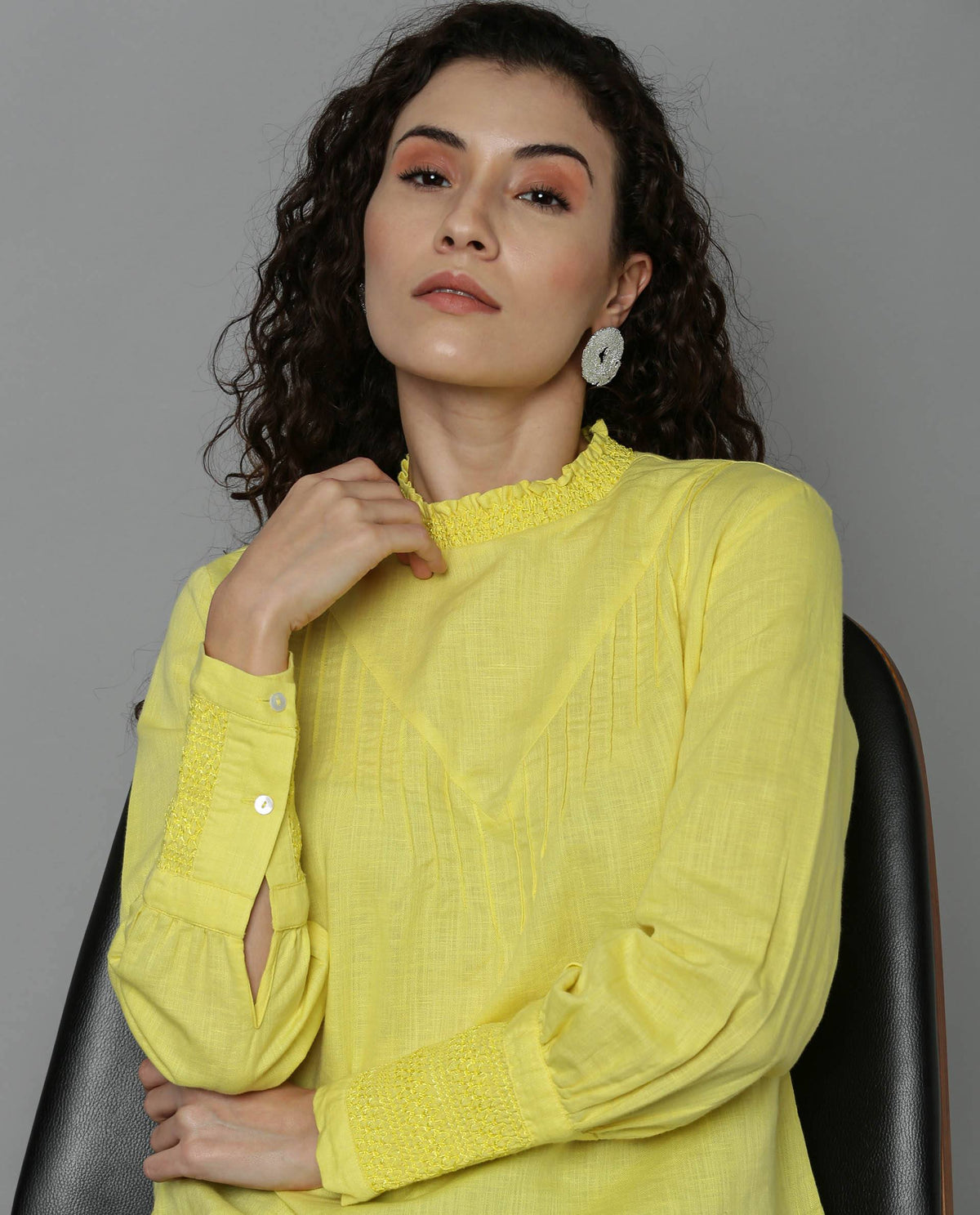 Rareism Women Dandellion Yellow Top Full Sleeves