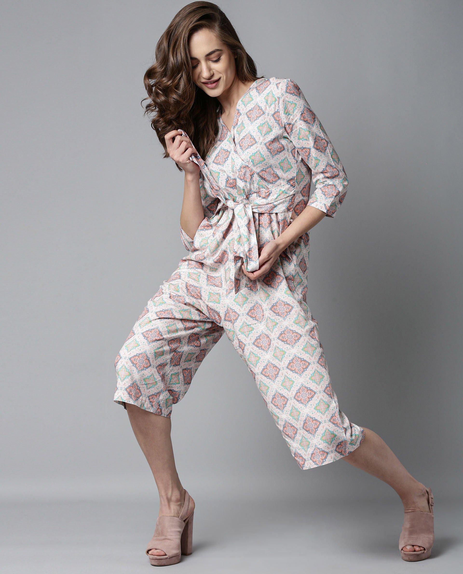 Rareism Women Arizona Pink Jumpsuit Short Sleeves Printed