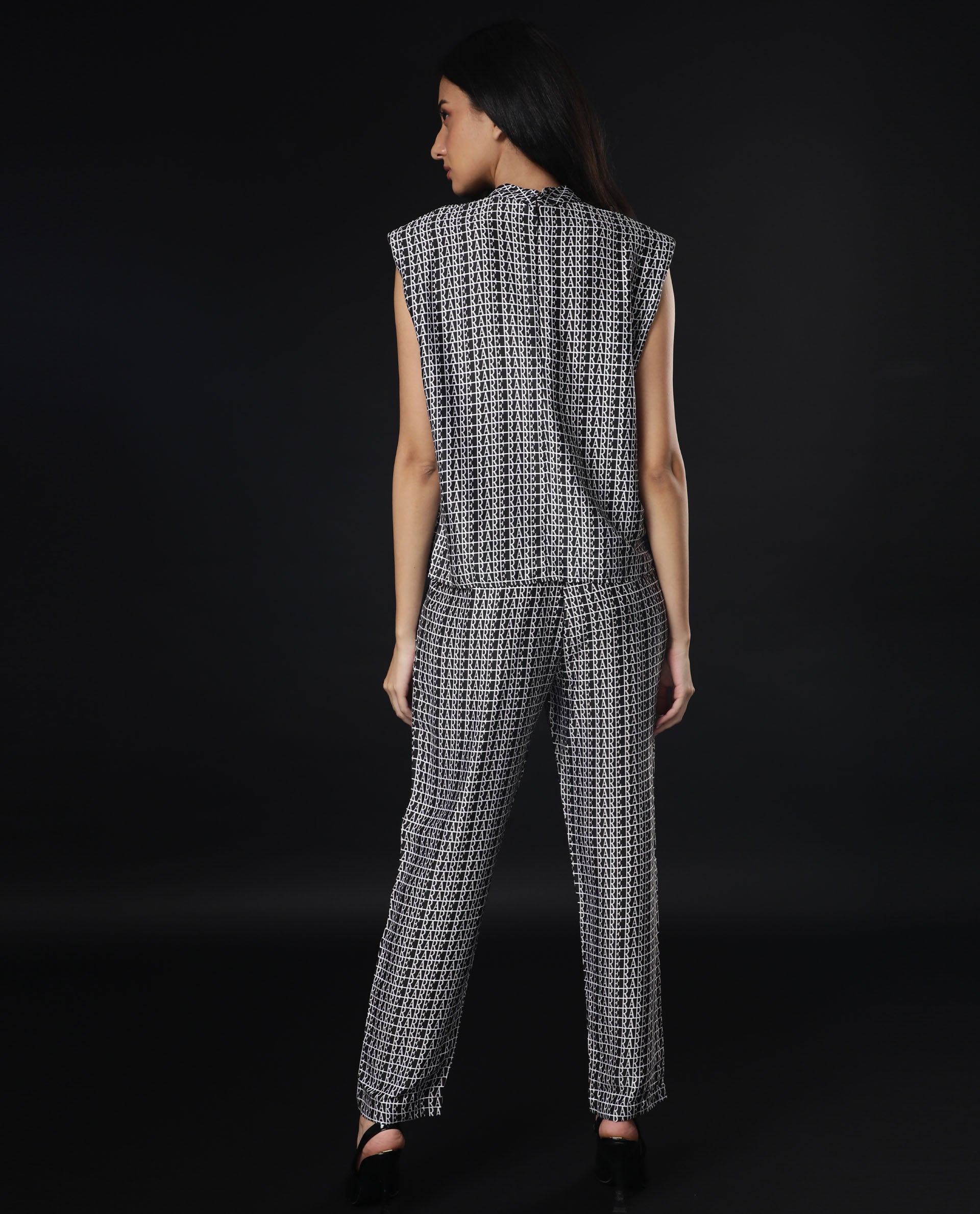 Rareism Womens Remont Black Top Modal Satin Fabric Regular Fit Sleeveless High Neck