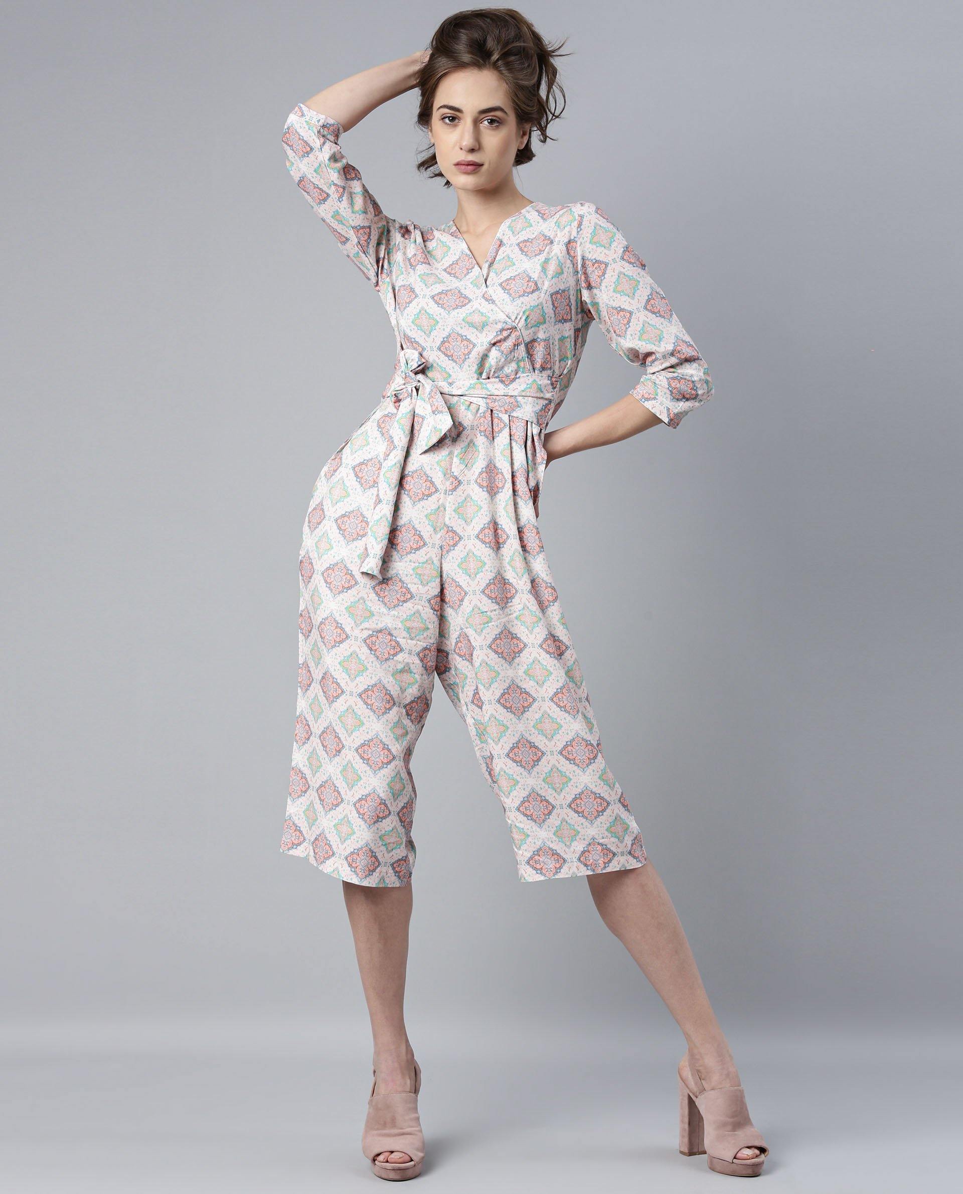 Rareism Women Arizona Pink Jumpsuit Short Sleeves Printed