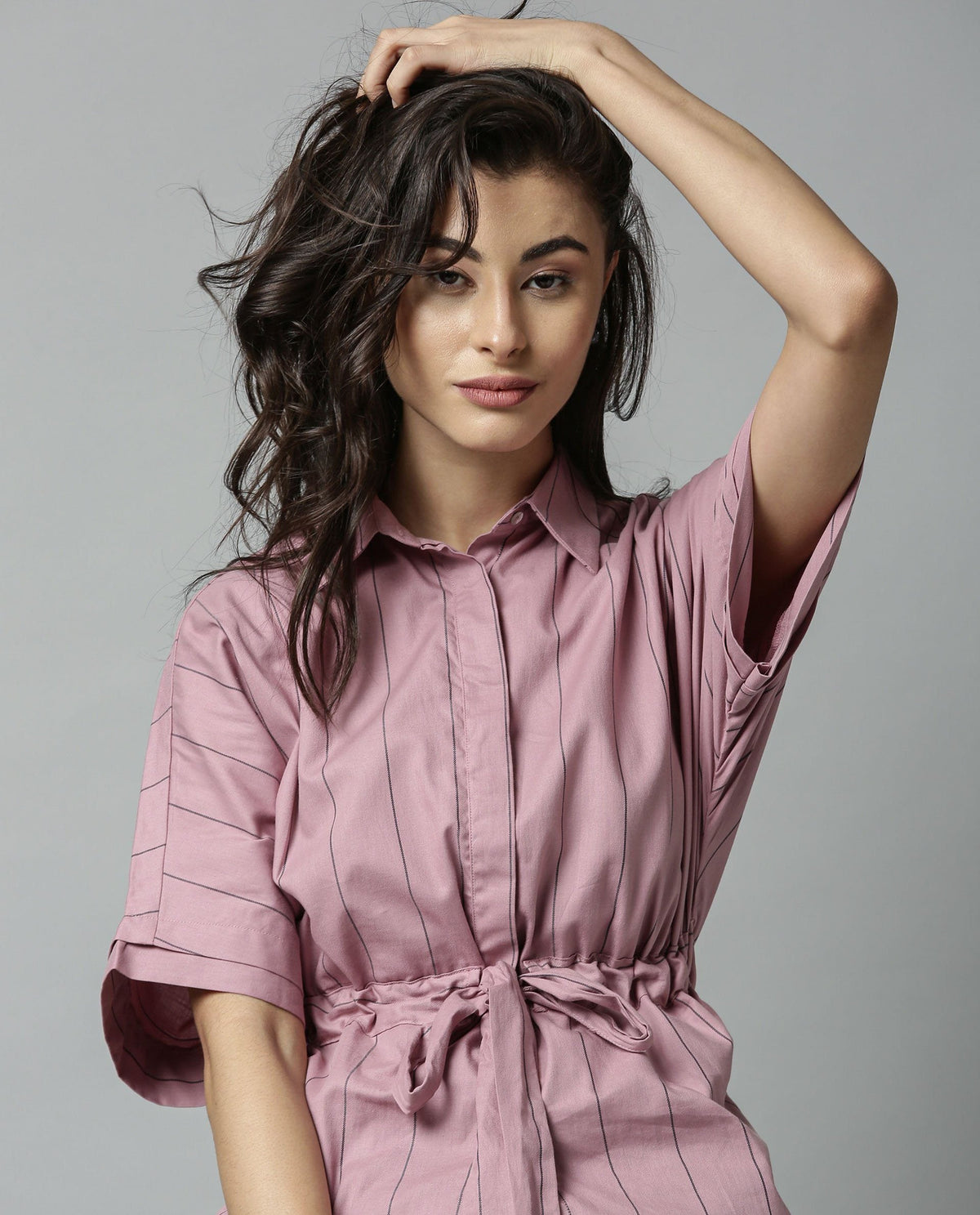 Rareism Women Grid Pink Top Short Sleeves