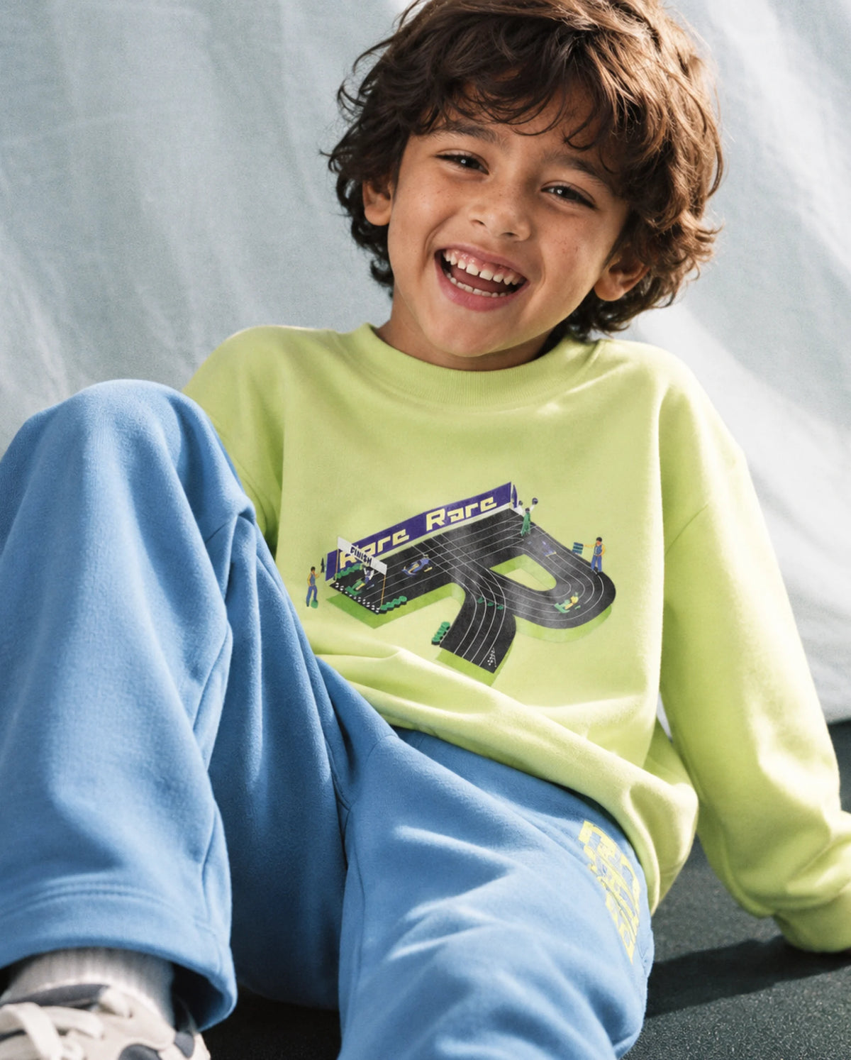 Rare Ones Kids Raco Pastel Green Cotton Blend Fabric Crew Neck Pull-On Closure Oversized Sweatshirt