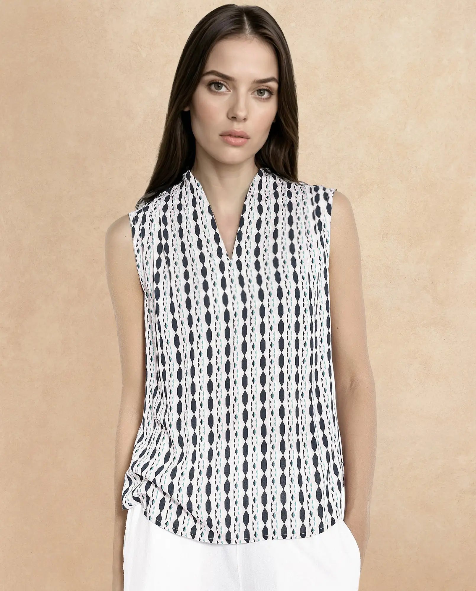 Rareism Women Livno Light Multi Sleeveless V-Neck Abstract Print Top