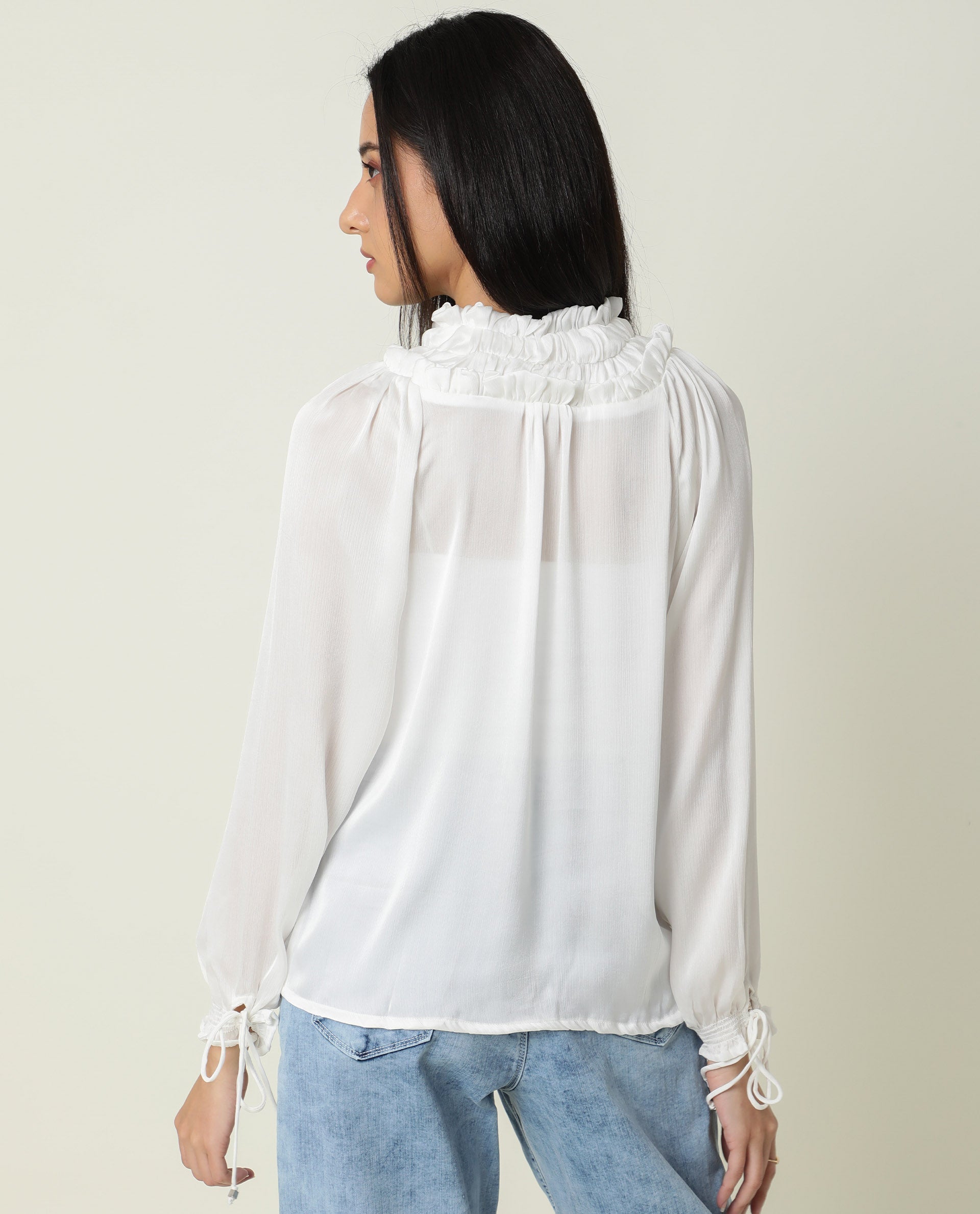 Rareism Womens Tremoe White Dress Polyester Fabric Normal Fit Full Sleeve V Neck