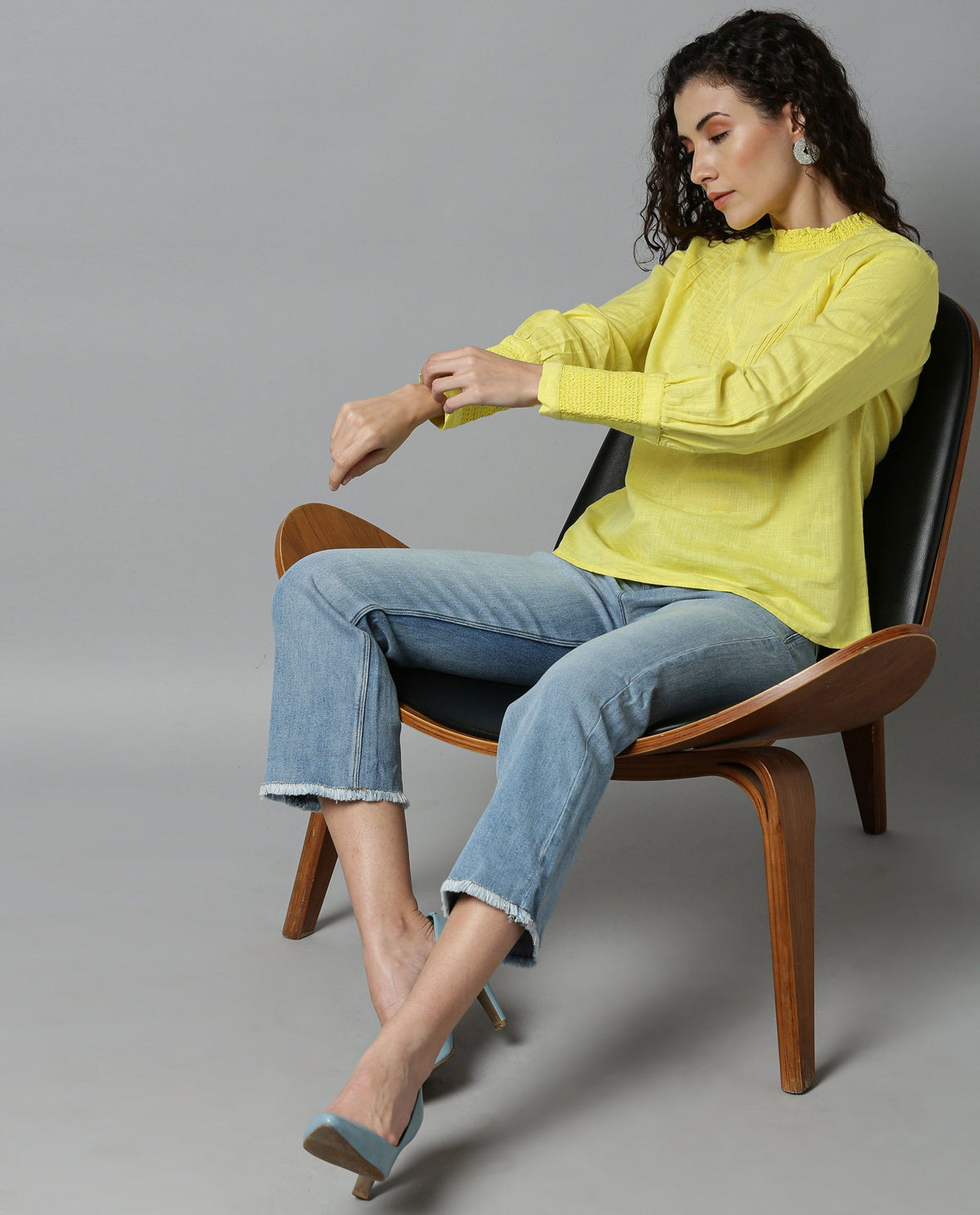 Rareism Women Dandellion Yellow Top Full Sleeves