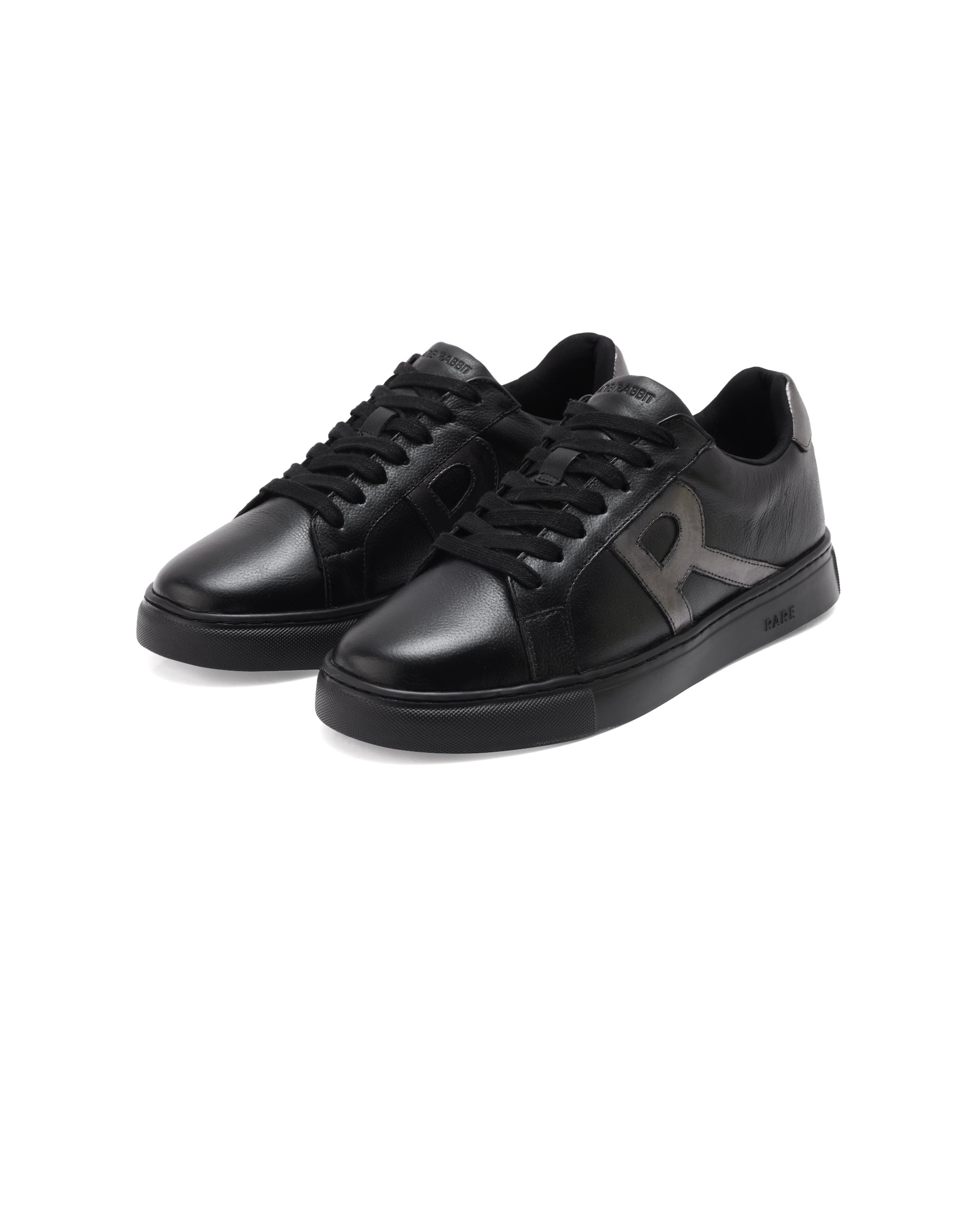 Rare Rabbit Men's Nova Pro Metallic Black Patent Leather Low-Top Lace-Up Sneaker Shoes