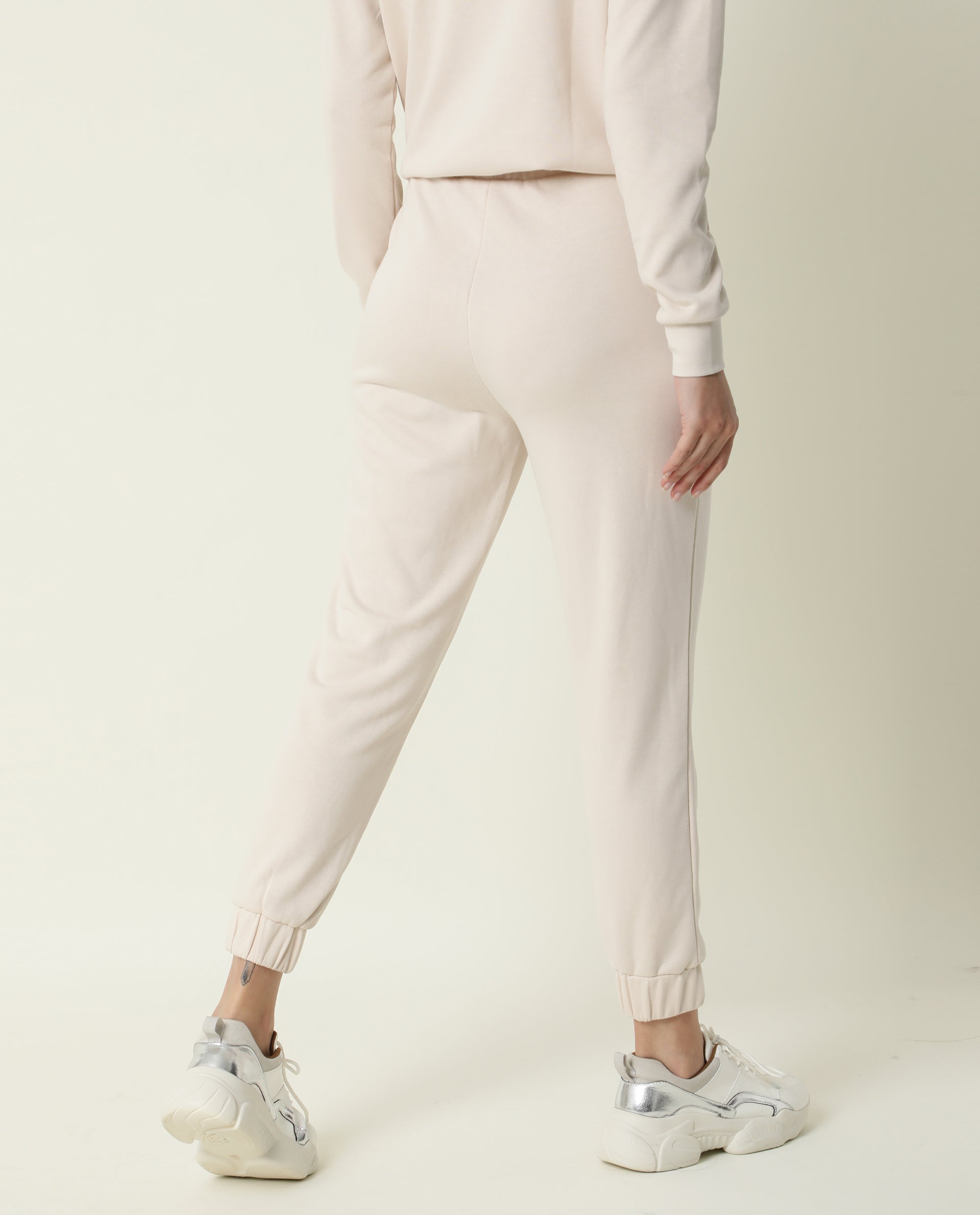 Rareism Women Maxine Beige Track Pant Cotton Fabric Drawstring Closure Solid