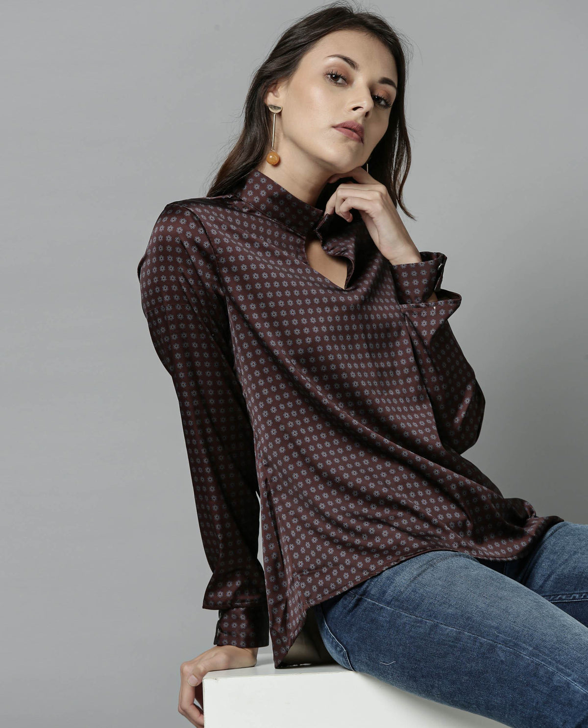 Rareism Women Float Brown Top Full Sleeves Solid