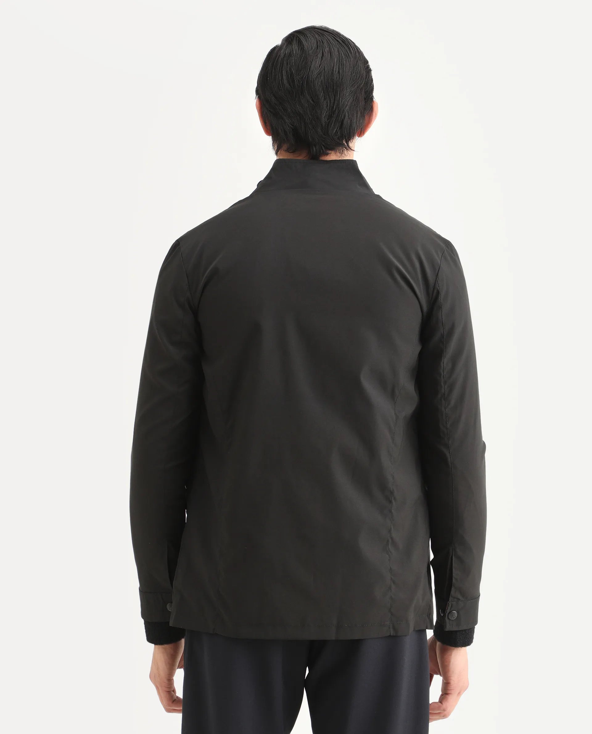 Rare Rabbit Men's Berry Black Polyester Plain Regular Fit Full Sleeve High Neck Jacket