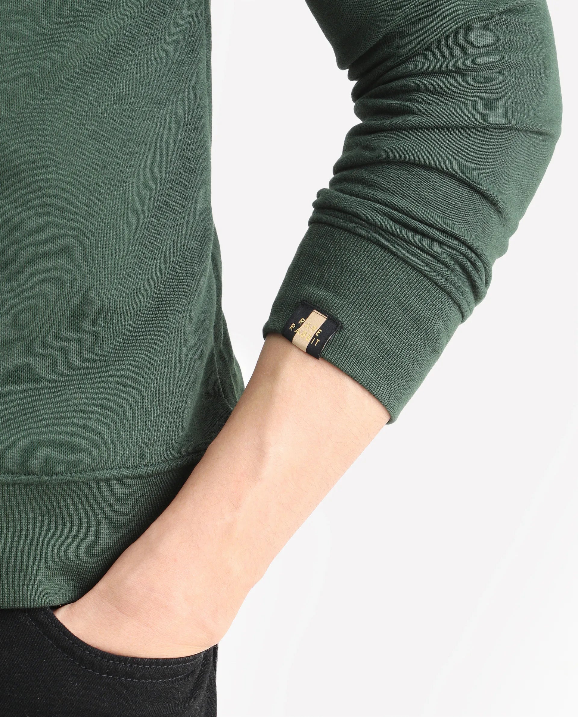 Rare Rabbit Men's Chara Green Cotton Plain Regular Fit Full Sleeve Crew Neck Sweatshirt
