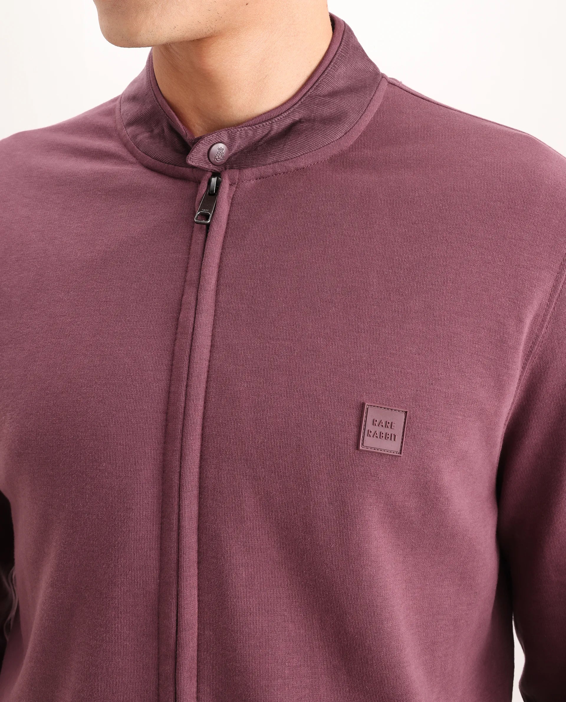 Rare Rabbit Men's Morris Maroon Cotton Plain Regular Fit Full Sleeve Mandarin Collar Jacket