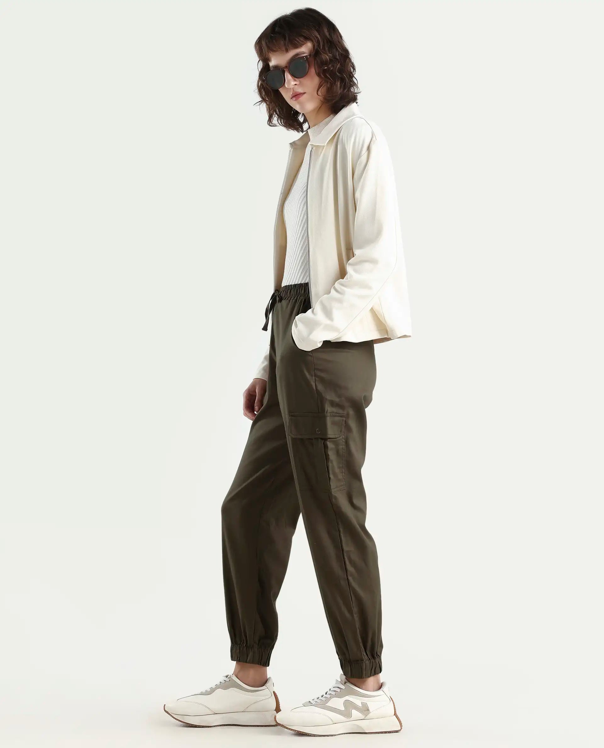 Rareism Women's Crop Khaki Trouser