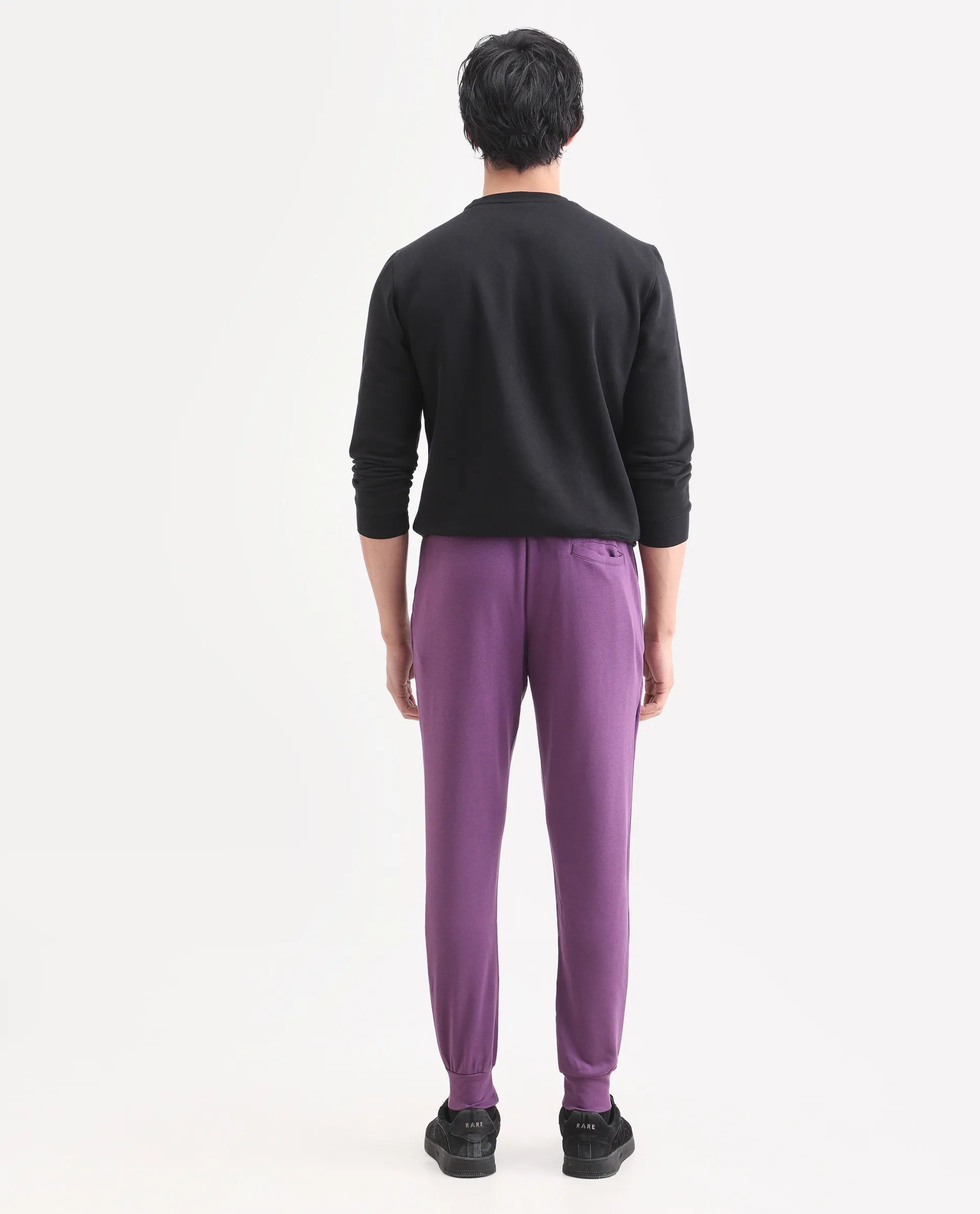 Rare Rabbit Men's Arvon Purple Cotton Plain Regular Fit Track Pant