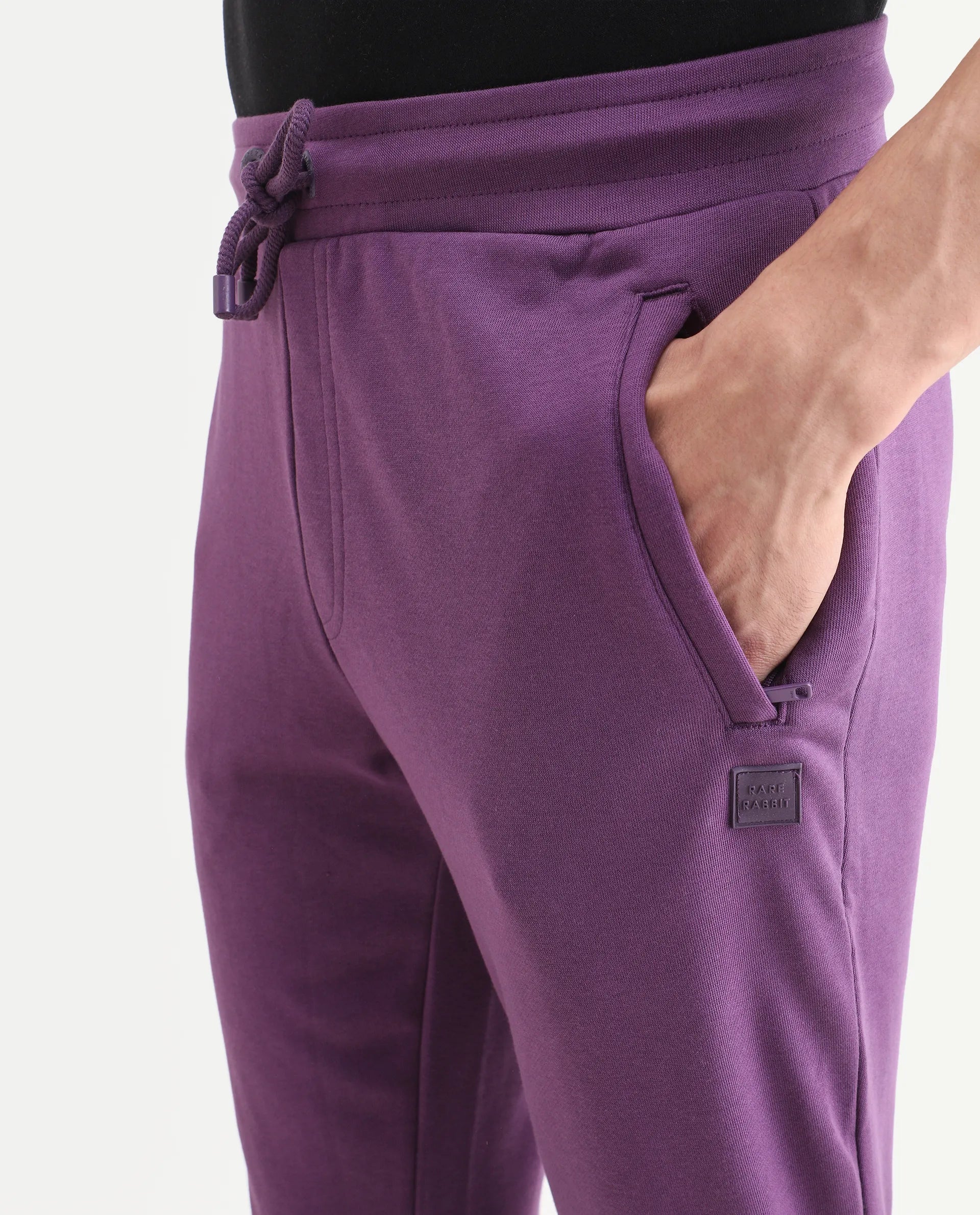 Rare Rabbit Men's Arvon Purple Cotton Plain Regular Fit Track Pant