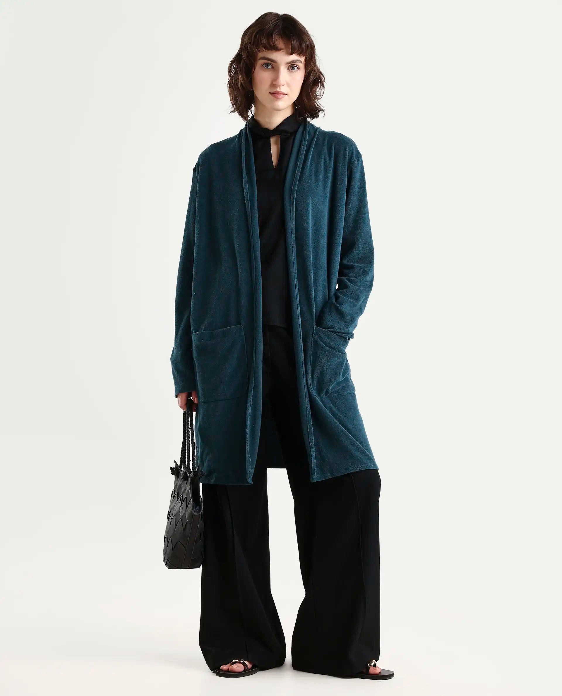 Rareism Women Sesh Blue Overlayer Knit Fabric Solid